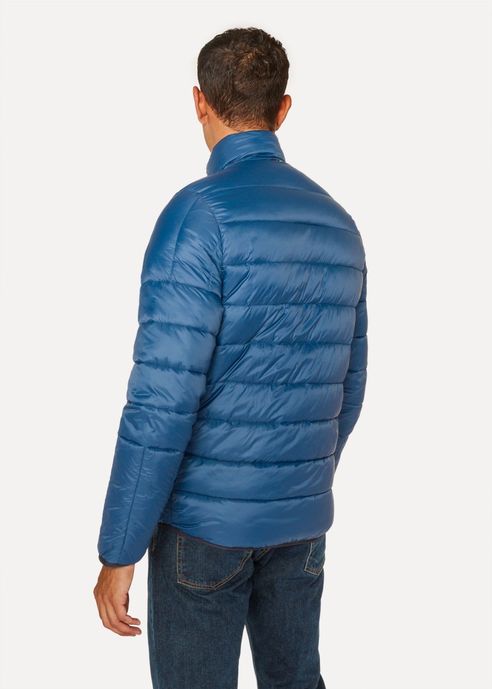 Paul Smith Men's Blue Quilted coat With Reflective Zebra Logo