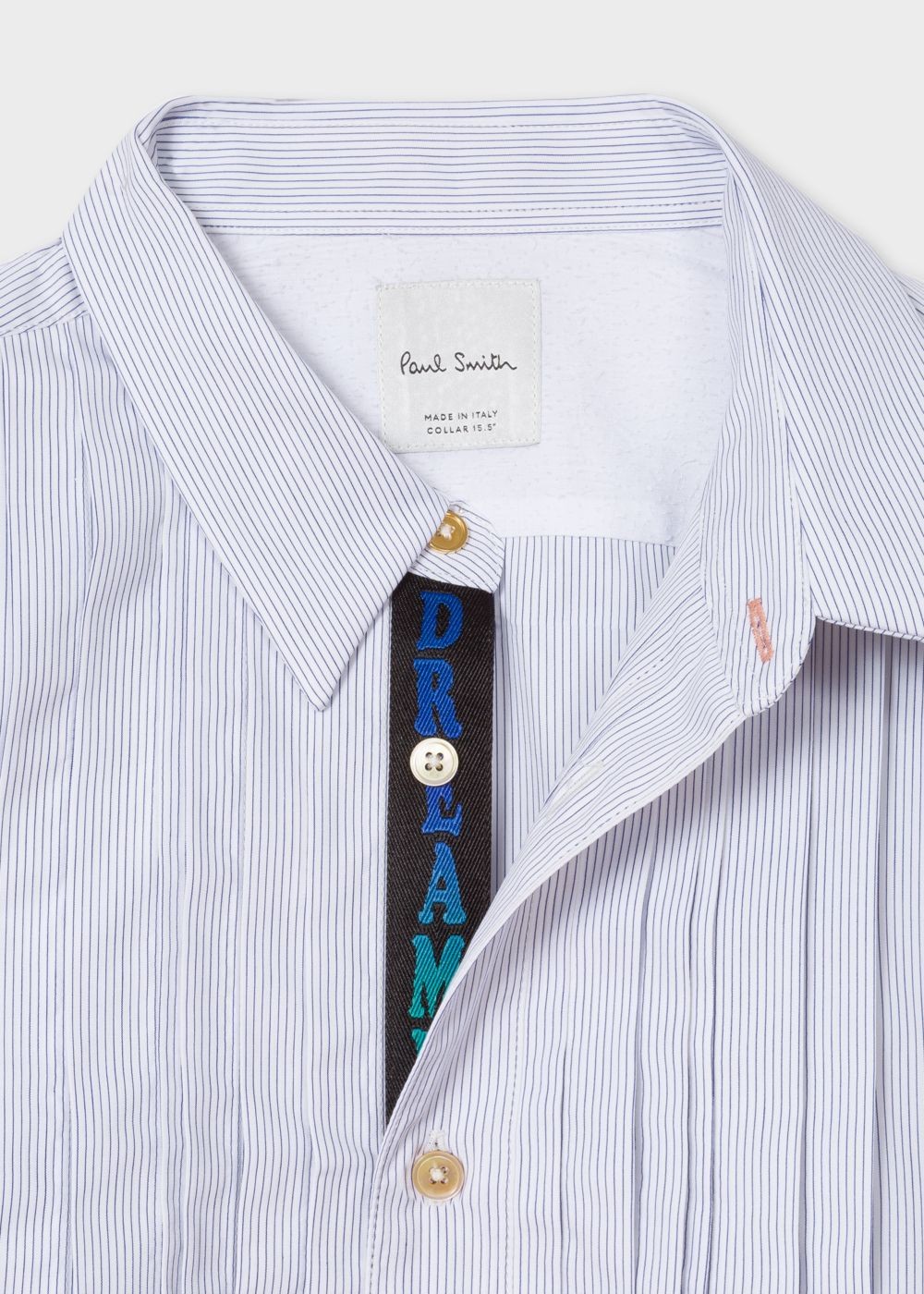 Paul Smith Mens's White Striped Pleat Front T-Shirt With 'dreamer' Placket Detail