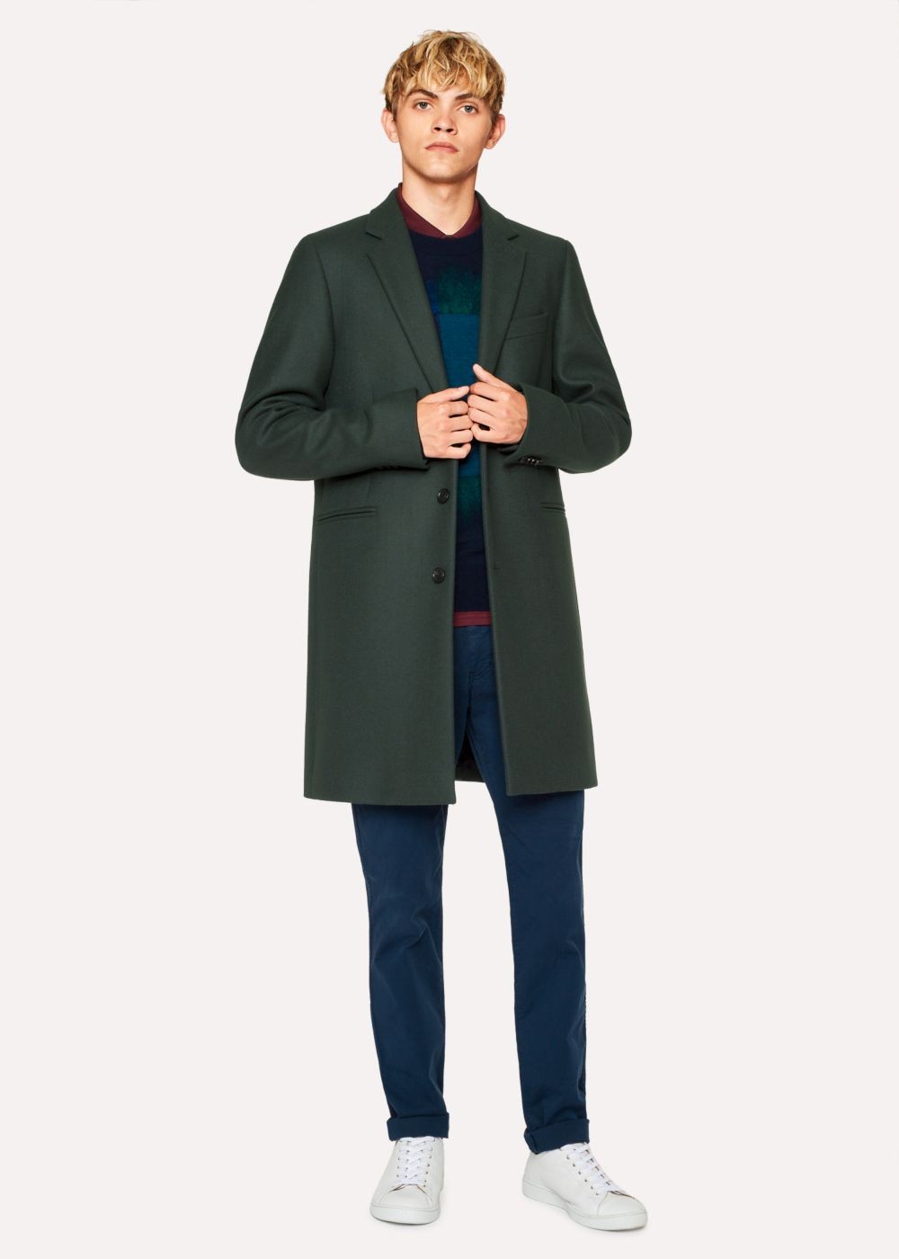 Paul Smith Men's Dark Green Wool-Cashmere Overcoat