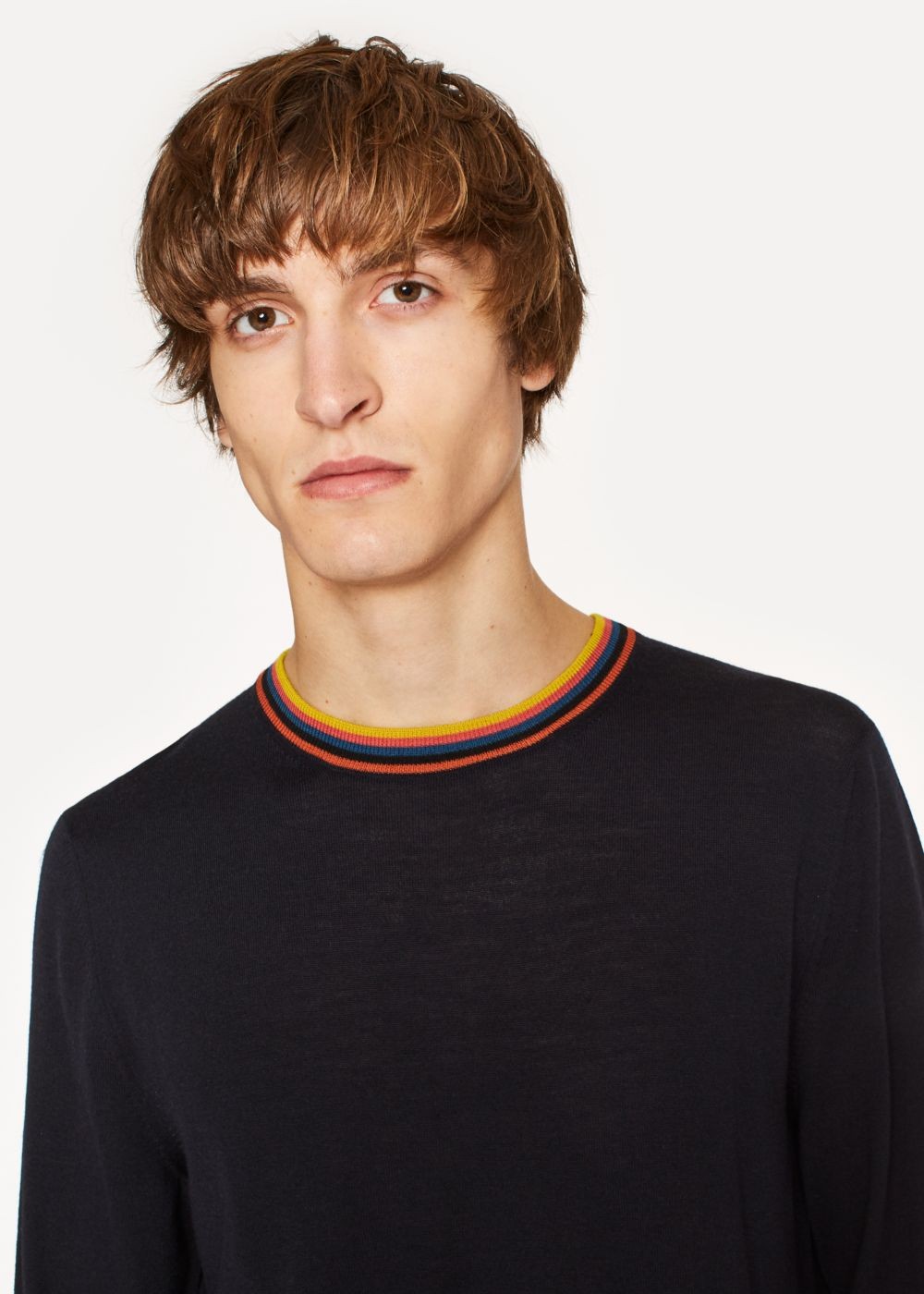 Paul Smith Mens's Navy Merino-Wool Sweater With 'artist Stripe' Collar