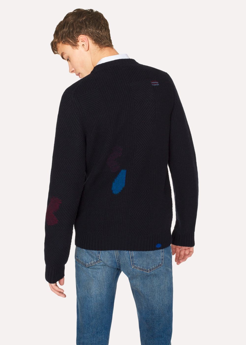Paul Smith Men's Navy Wool-Blend Ribbed Sweater With Darning Detail