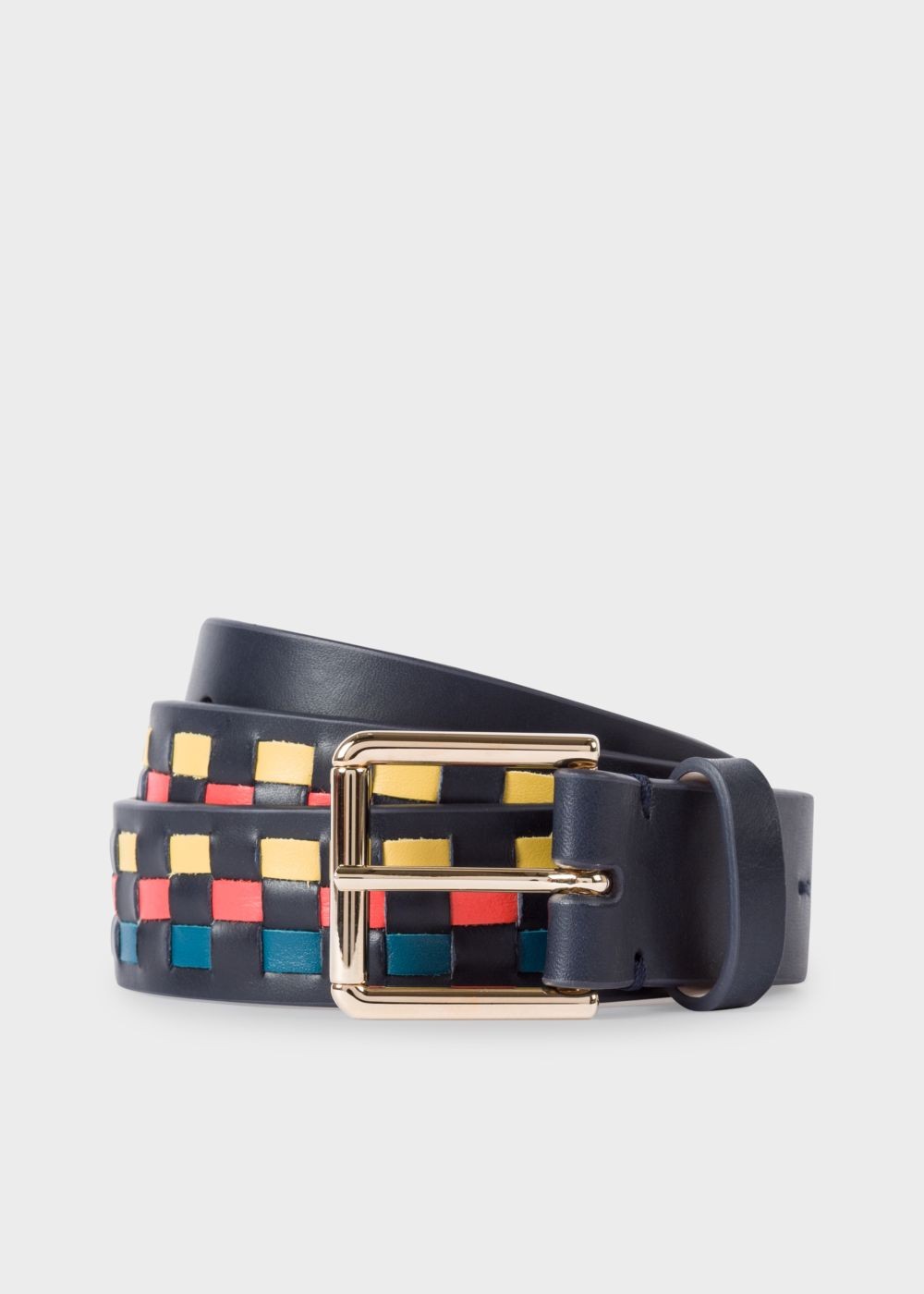 Paul Smith Mens's Navy Woven Check Leather Belt