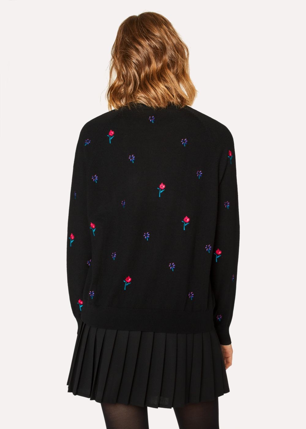 Paul Smith Women's Black Embroidered Floral Merino Wool Sweater