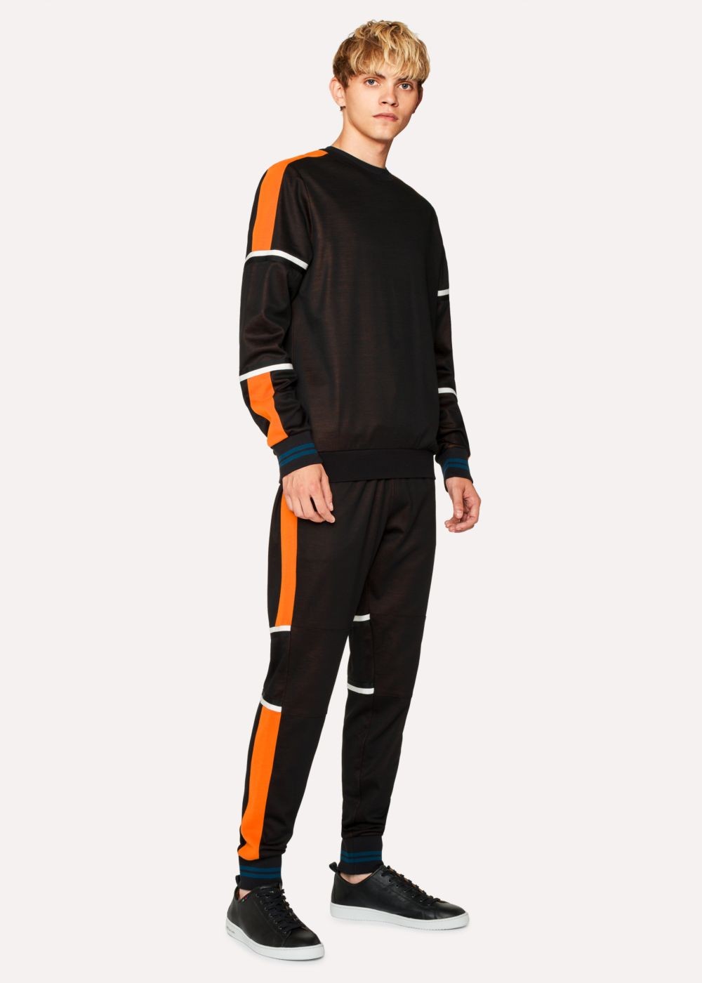 Paul Smith Mens's Black Colour-Block Panelled Cotton-Blend SweatPants