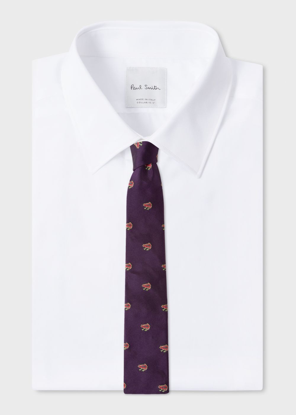 Paul Smith Men's Dark Purple Embroidered 'dreamer Frog' Narrow Silk Tie
