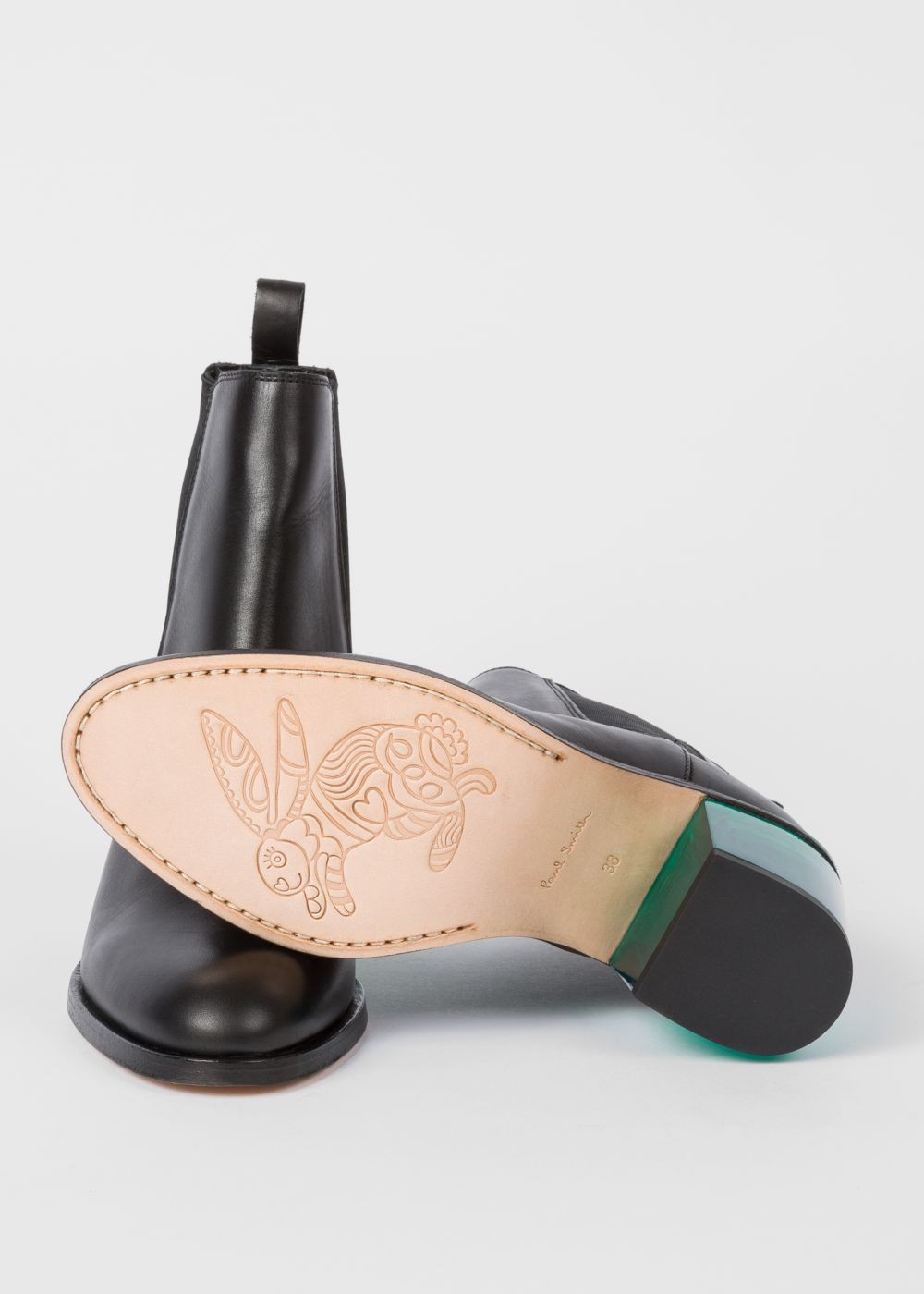 Paul Smith Women's Black Leather 'shelby' Boots With Green Transparent Heels