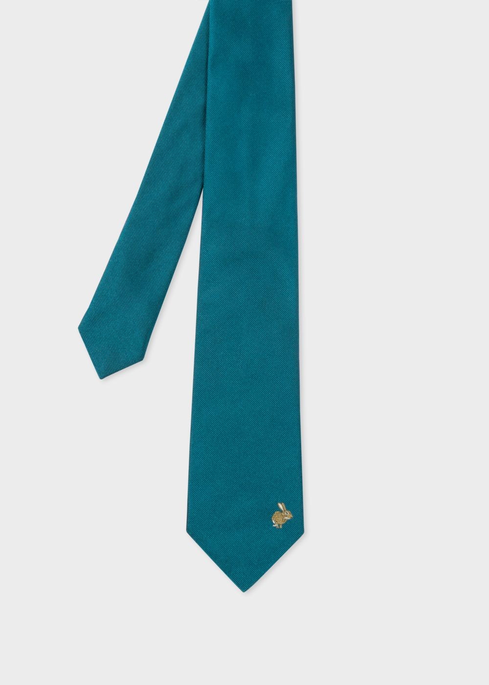 Paul Smith Men's Rabbit Embroidered Teal Silk Tie