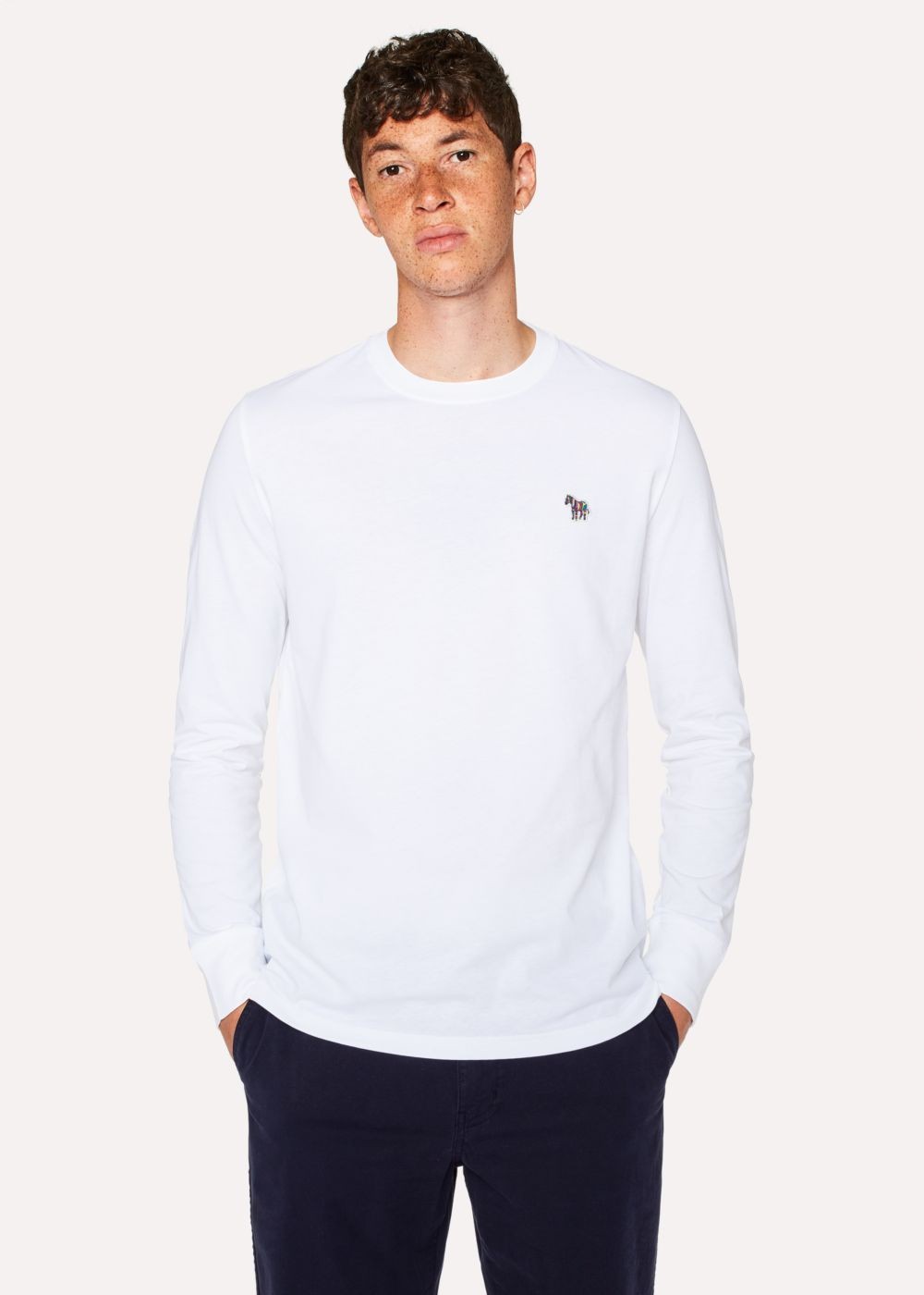 Paul Smith Men's White Organic-Cotton Zebra Logo Long-Sleeve Tshirt