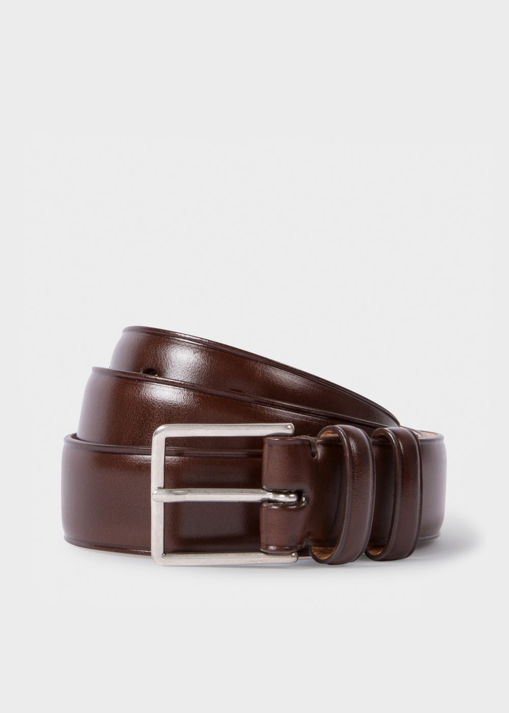 Paul Smith Men's Chocolate Brown Leather Double Keeper Classic Suit Belt