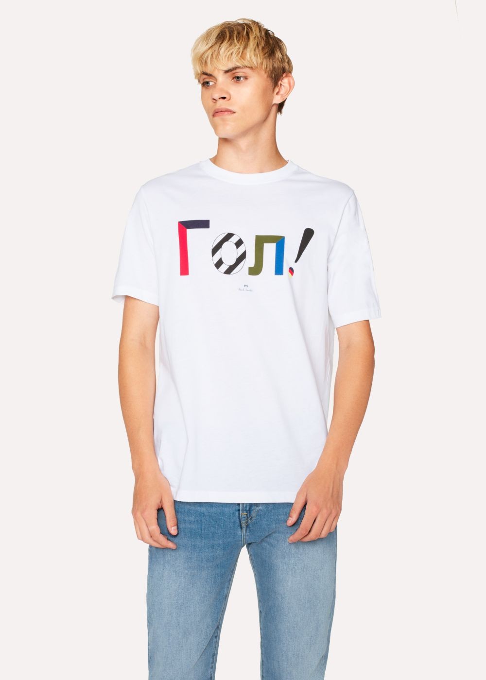 Paul Smith Men's White 'goal!' Print T-Shirt