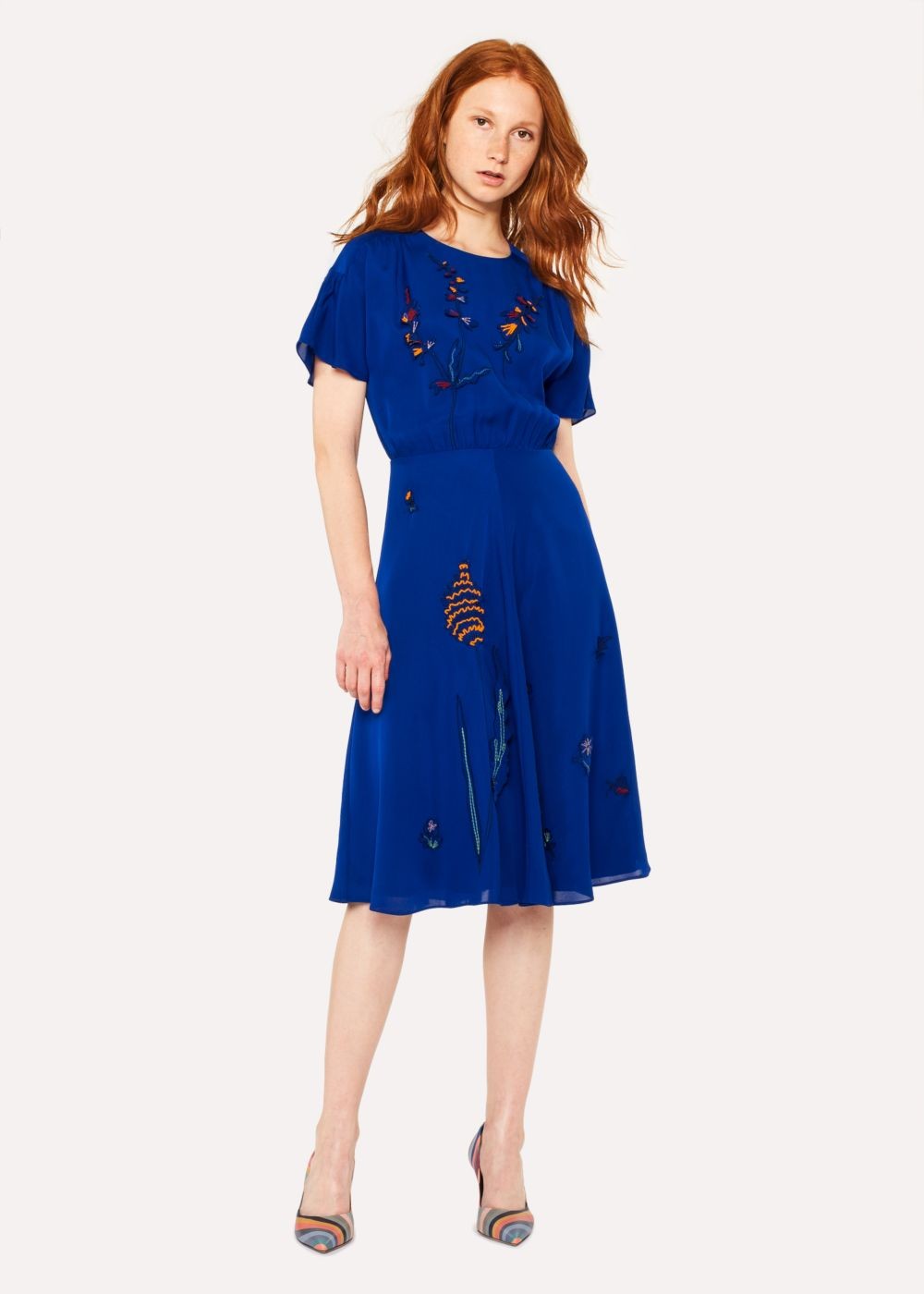 Paul Smith Women's Cobalt Blue Floral Embroidered Silk-Blend Dress