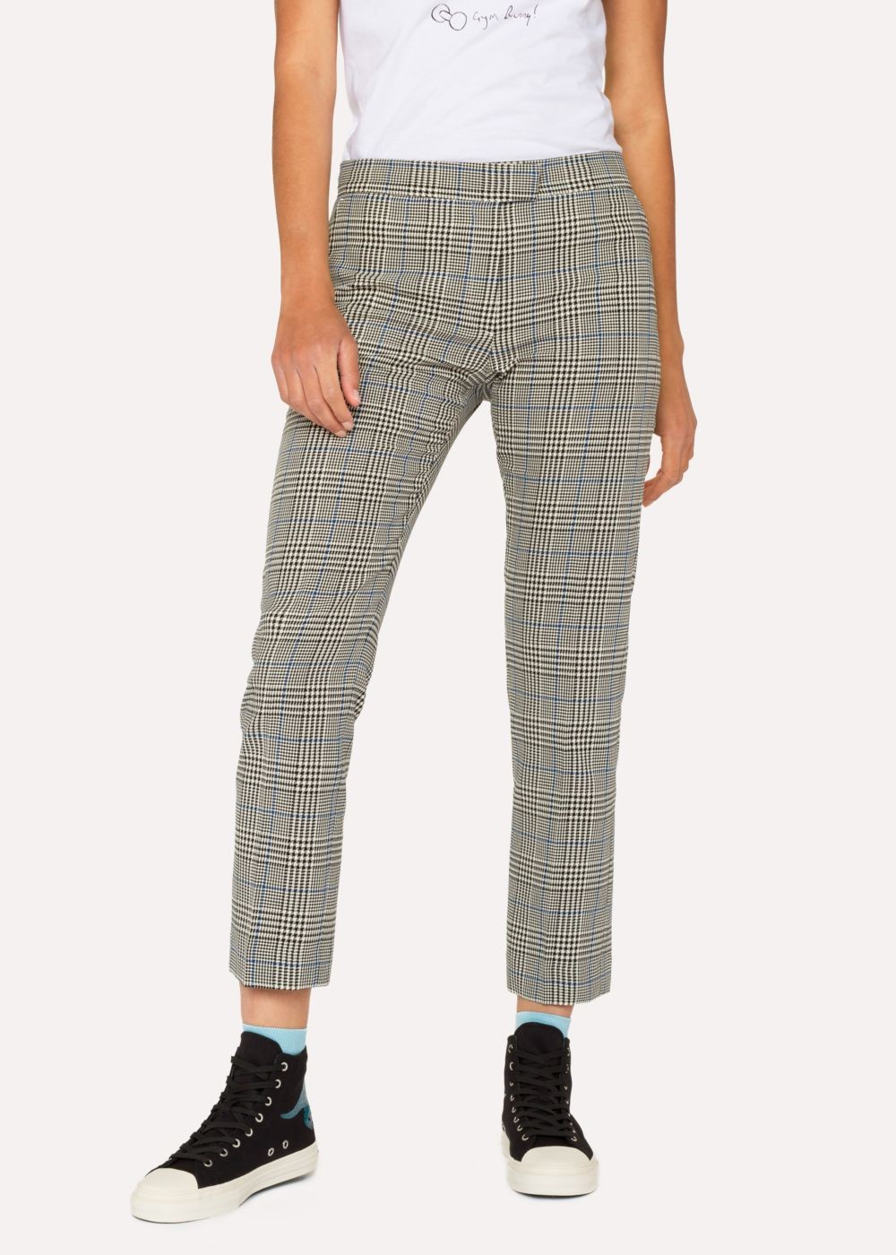 Paul Smith Lady's Slim-Fit Black And White Check Cotton Pants