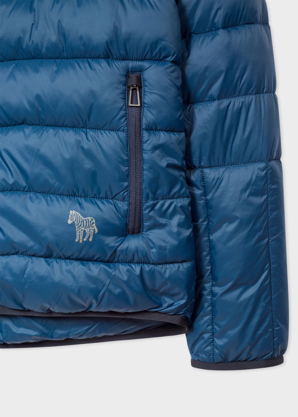 Paul Smith Men's Blue Quilted coat With Reflective Zebra Logo
