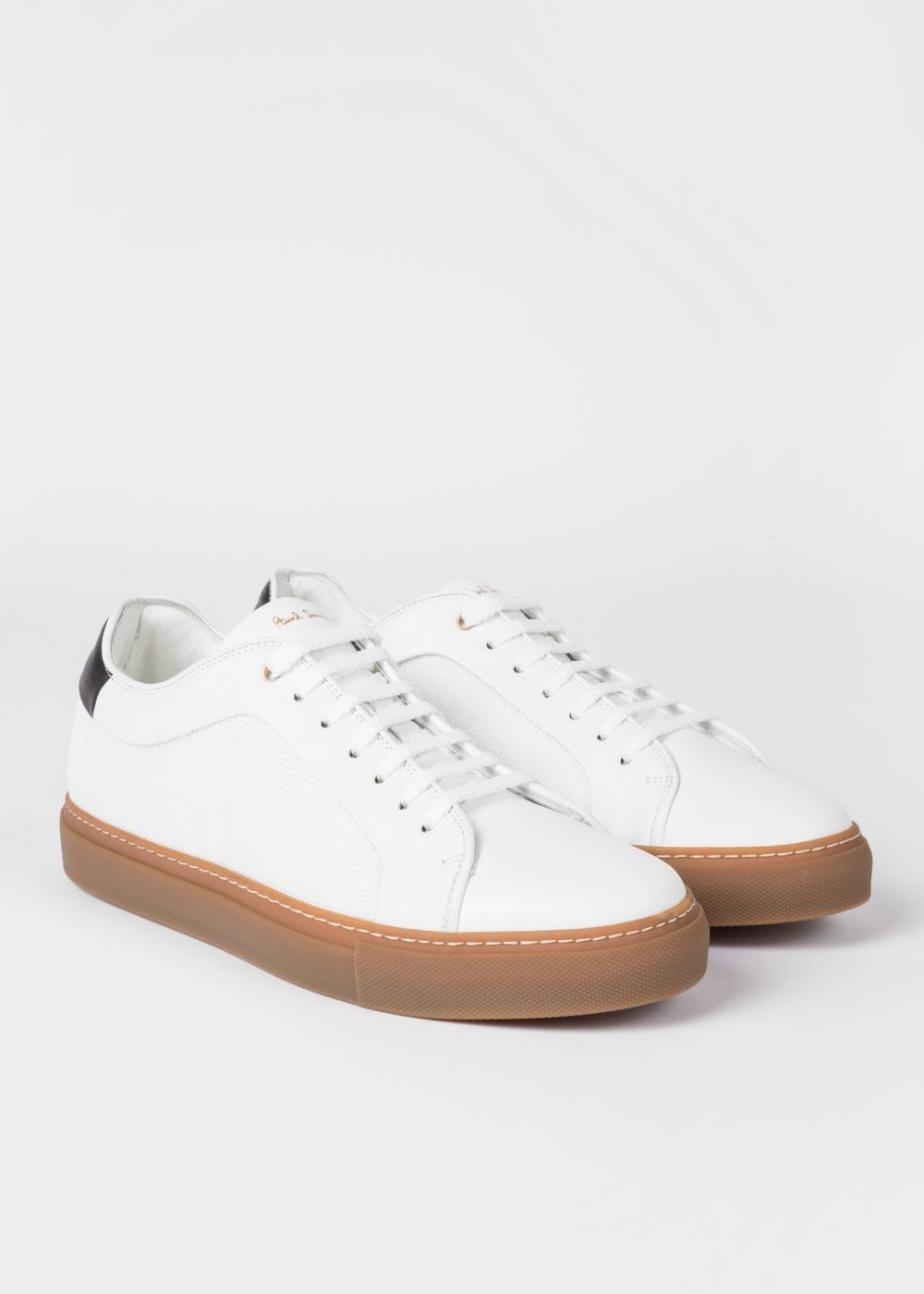 Paul Smith Men's White Leather 'basso' Shoe With Knitted Panels