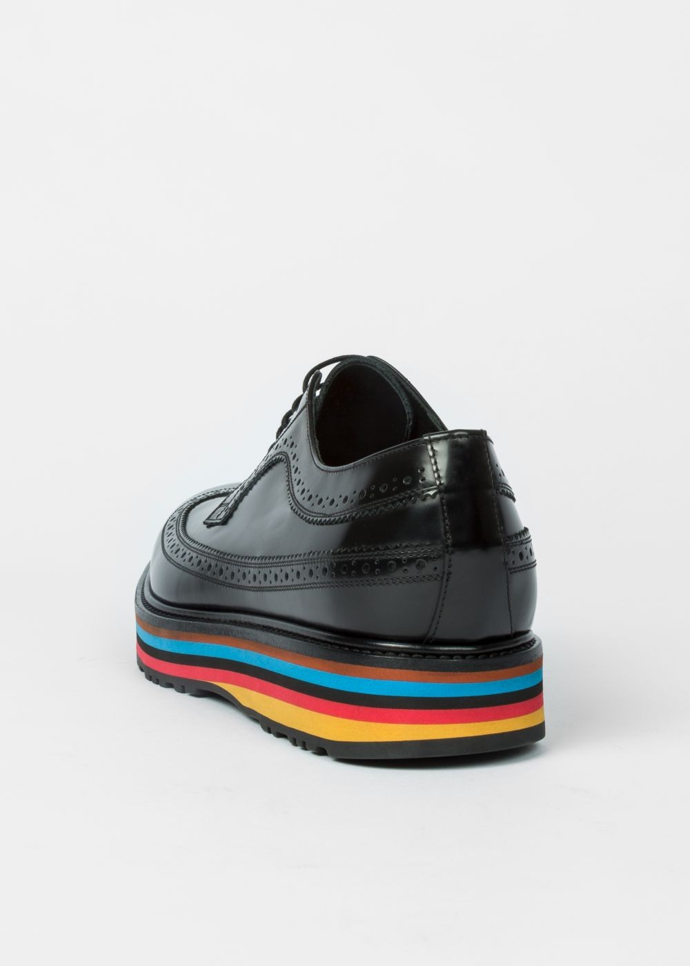 Paul Smith Mens's Black Leather 'grand' Brogues With Striped Soles Trainers
