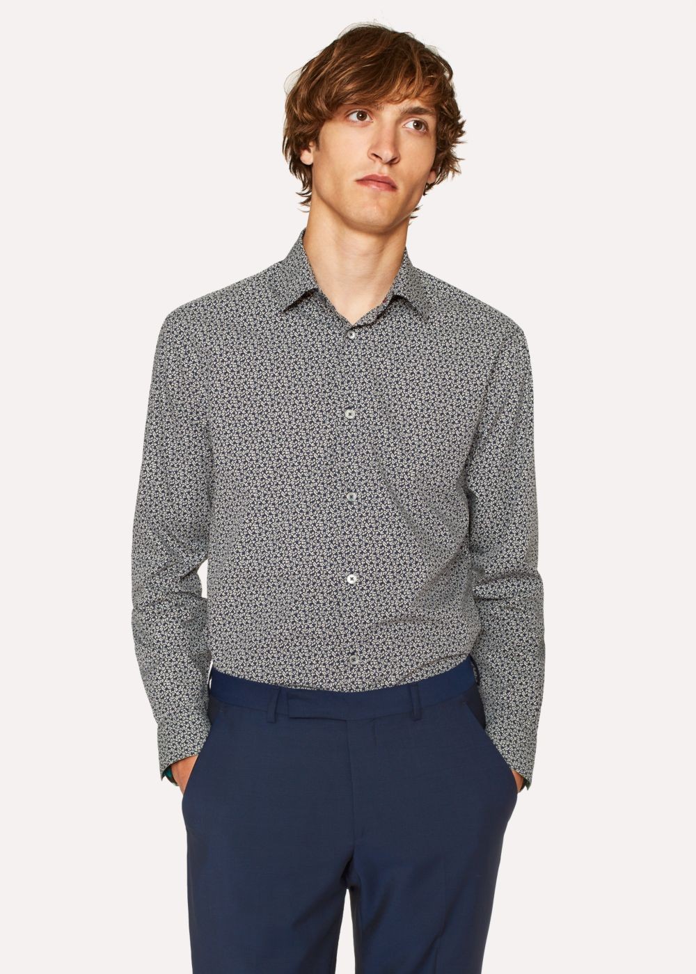 Paul Smith Mens's Classic-Fit Navy Ditsy Floral Cotton 'artist Stripe' Cuff Shirts