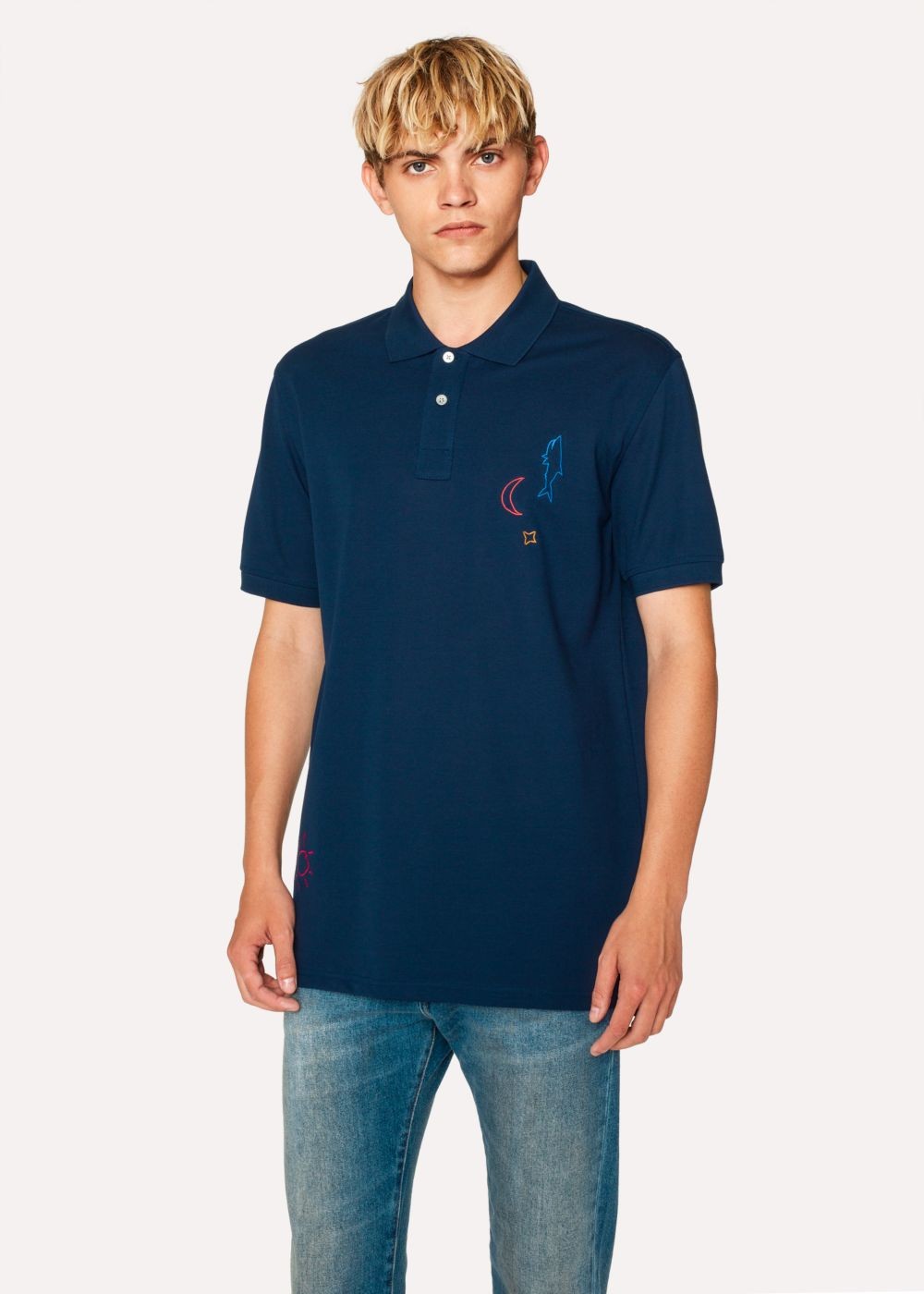 Paul Smith Men's Navy Cotton-Piqué Embroidered 'doodle' Polo T-Shirt