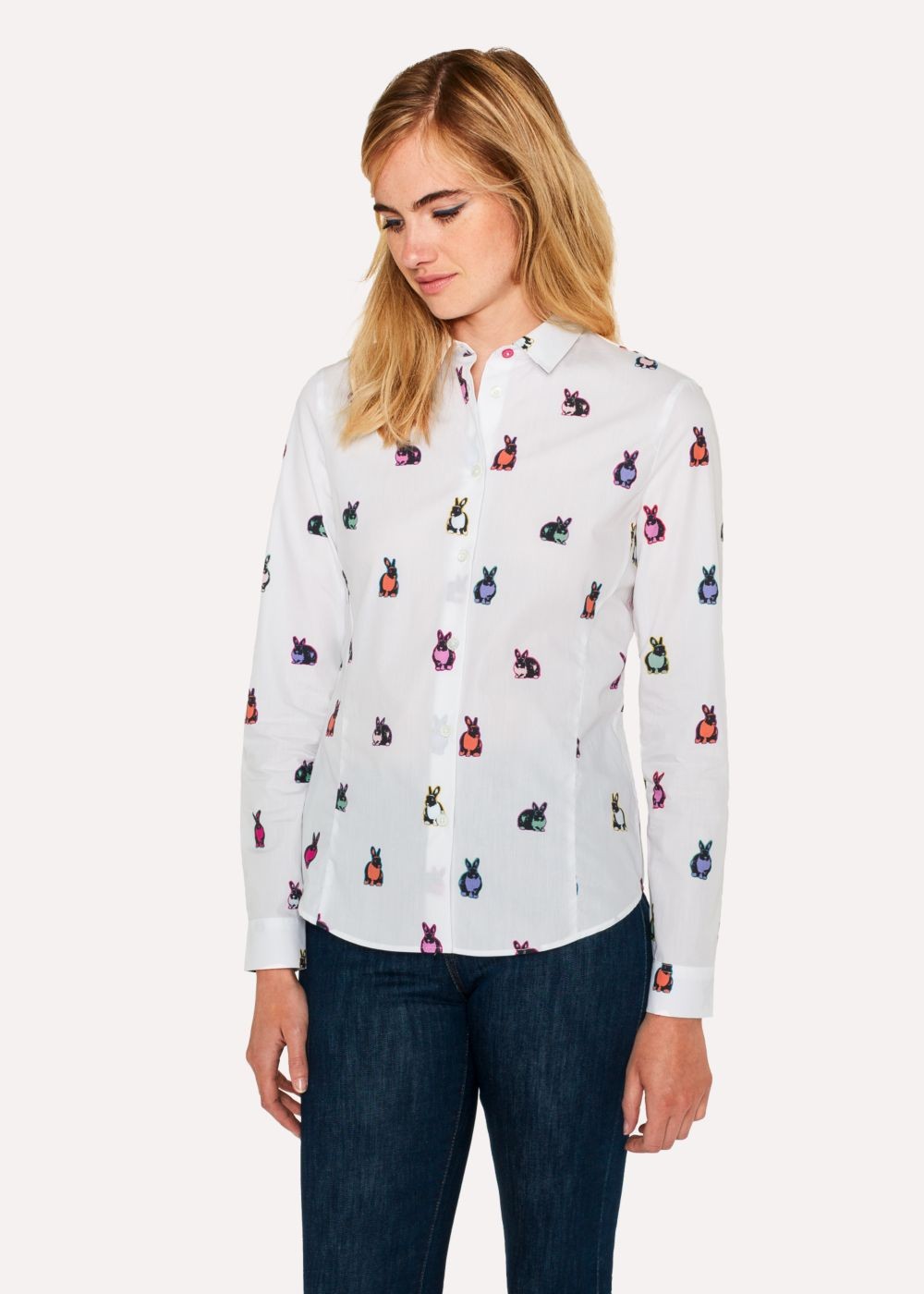 Paul Smith Women's Slim-Fit White Multi-Coloured 'rabbit' Print TShirt