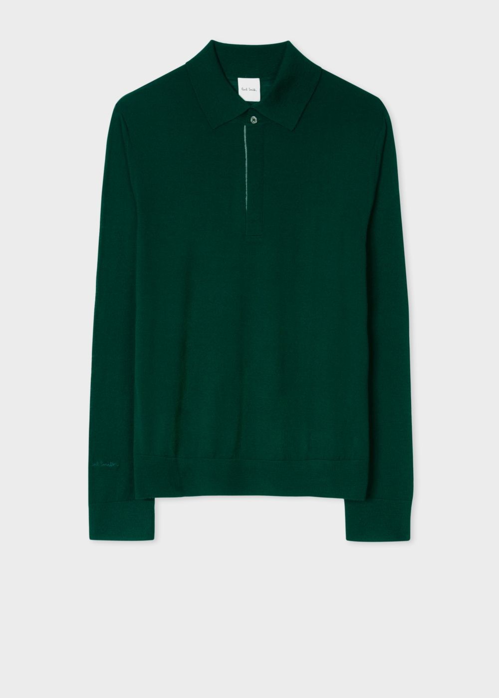 Paul Smith Men's Forest Green Merino Wool Long-Sleeve Polo Tshirt