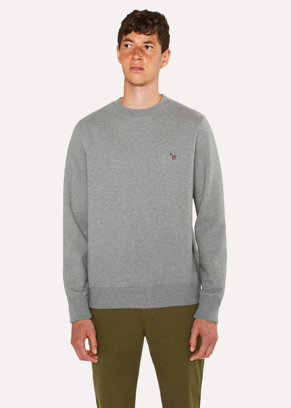 Paul Smith Mens's Grey Marl Organic-Cotton Zebra Logo Sweatshirt