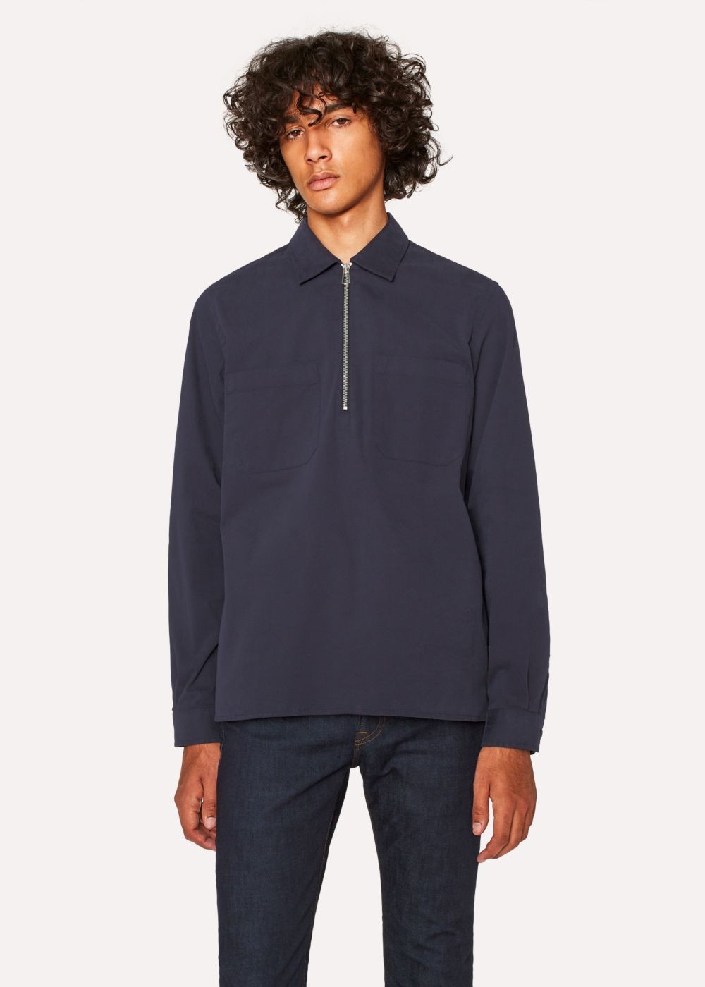 Paul Smith Men's Navy Cotton-Stretch Twill Half-Zip Tshirt