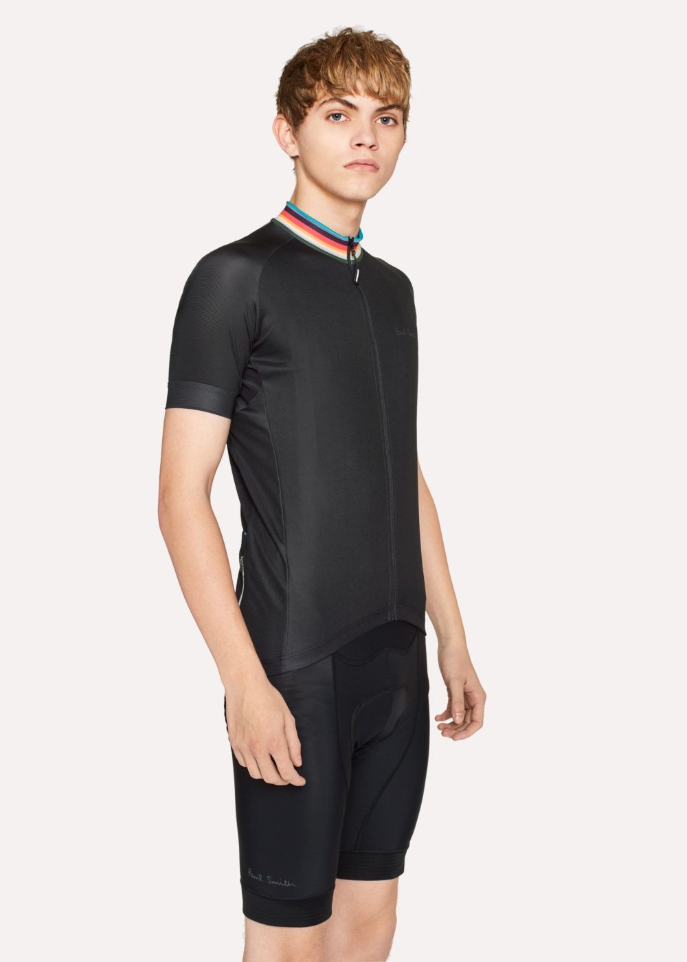 Paul Smith Black Cycling Jersey With 'Artist Stripe' Collar Clothing Mens