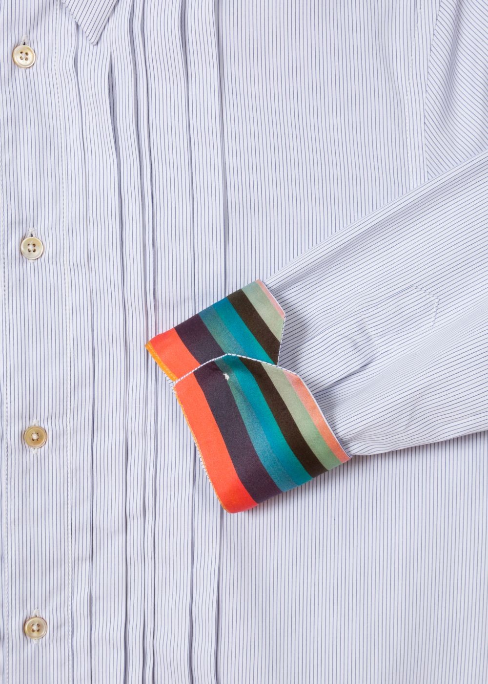 Paul Smith Mens's White Striped Pleat Front T-Shirt With 'dreamer' Placket Detail