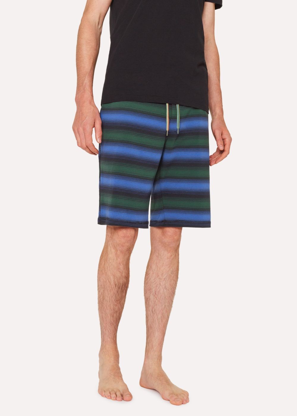 Paul Smith Men's Black Stripe Jersey Cotton Lounge Shorts