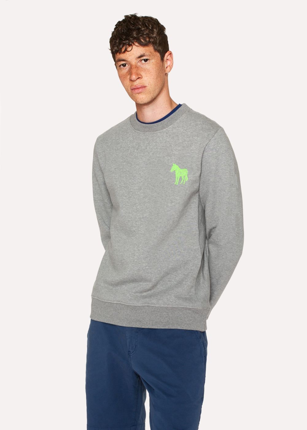 Paul Smith Men's Grey Marl Organic-Cotton Embroidered Zebra Sweatshirt