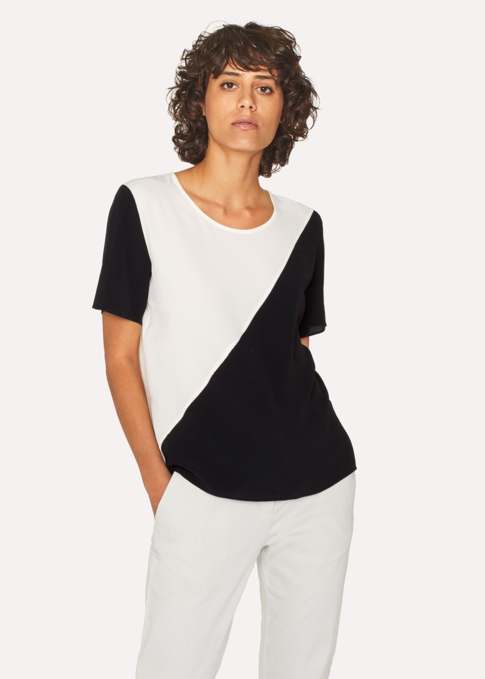 Paul Smith Women's Black And White Silk-Blend Colour Block Top