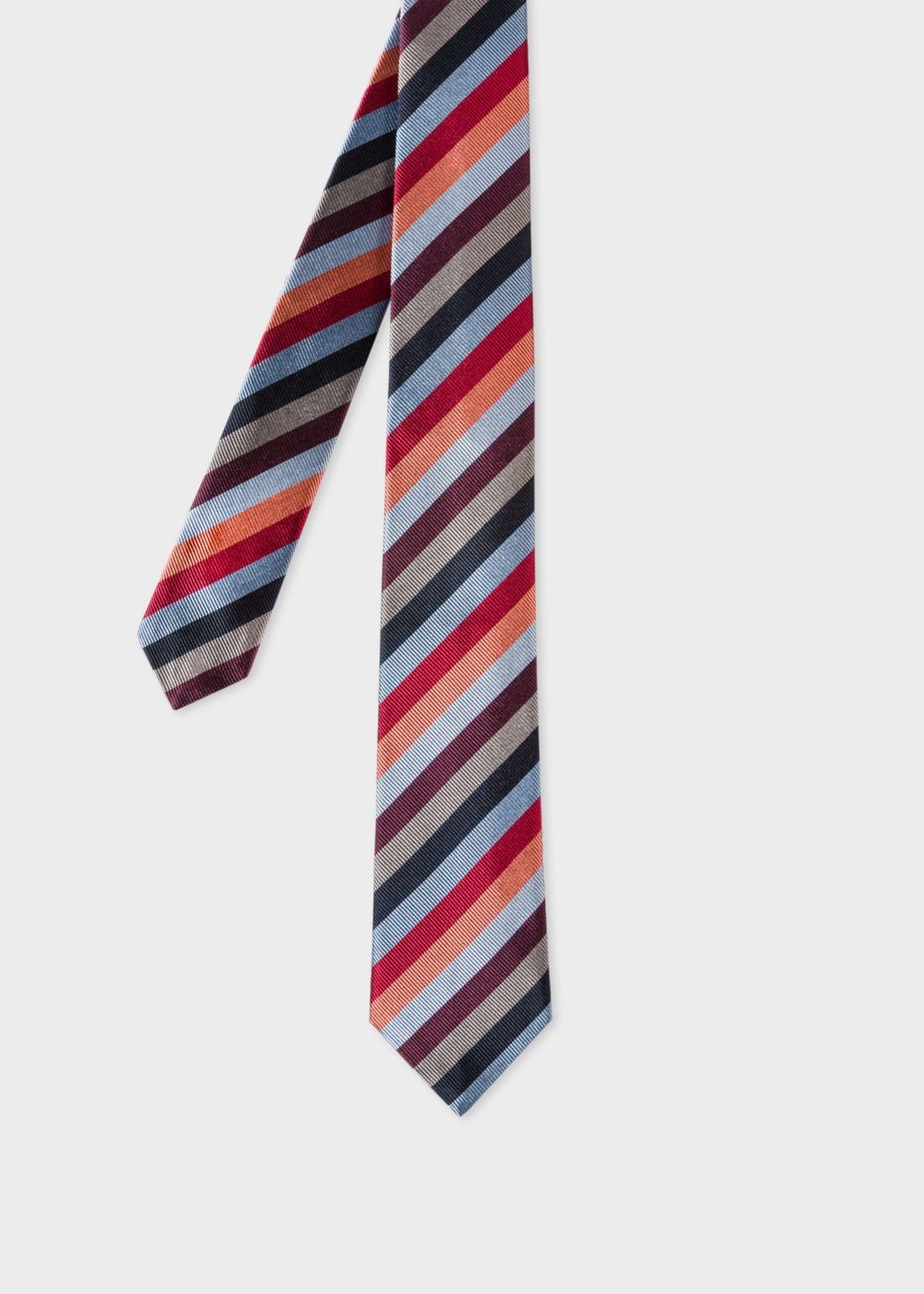 Paul Smith Mens's Light Blue Multi-Coloured Diagonal Stripe Narrow Silk Tie