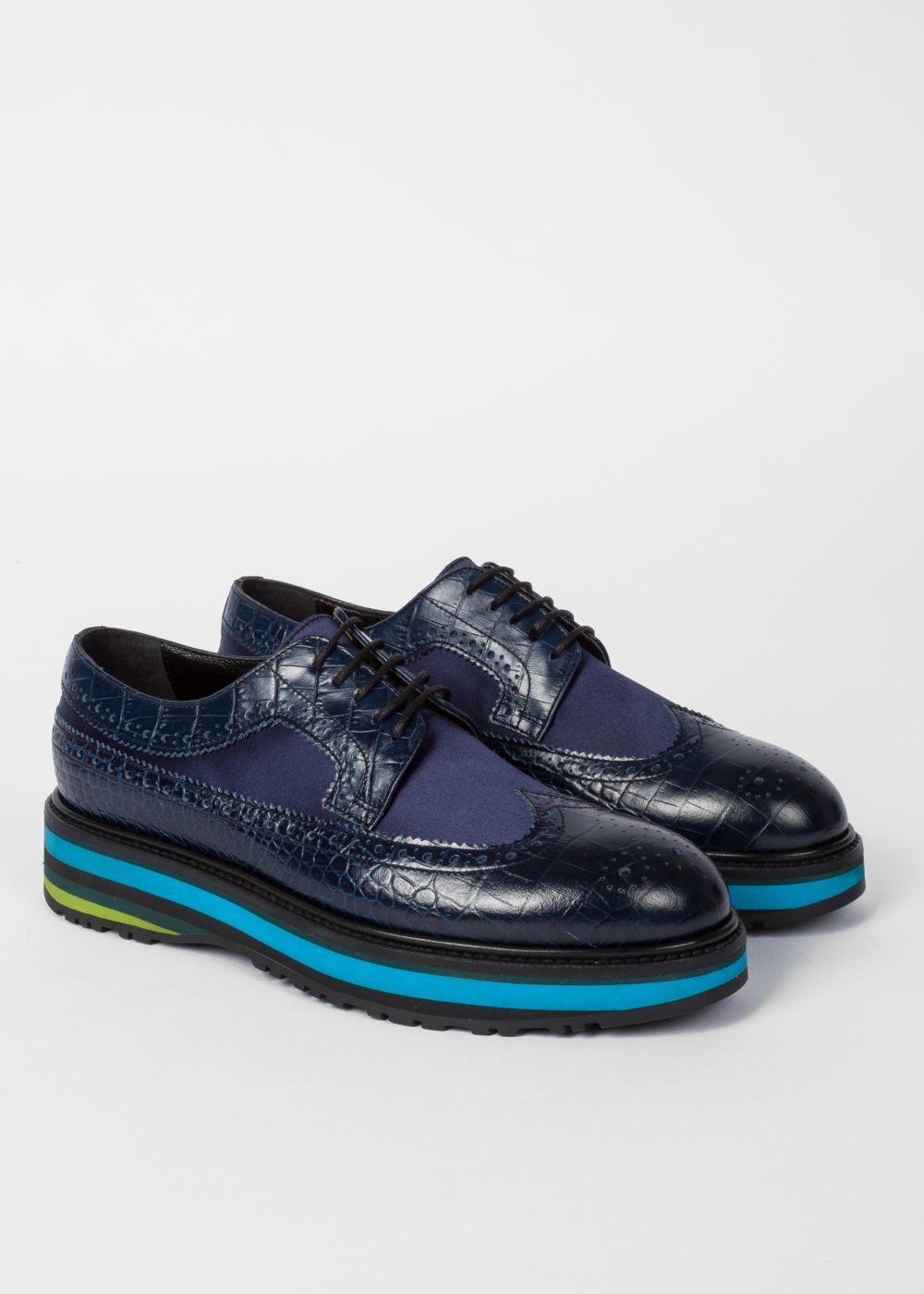 Paul Smith Women's Dark Navy Mock-Croc Leather 'grand' Brogues With Striped Soles Trainers