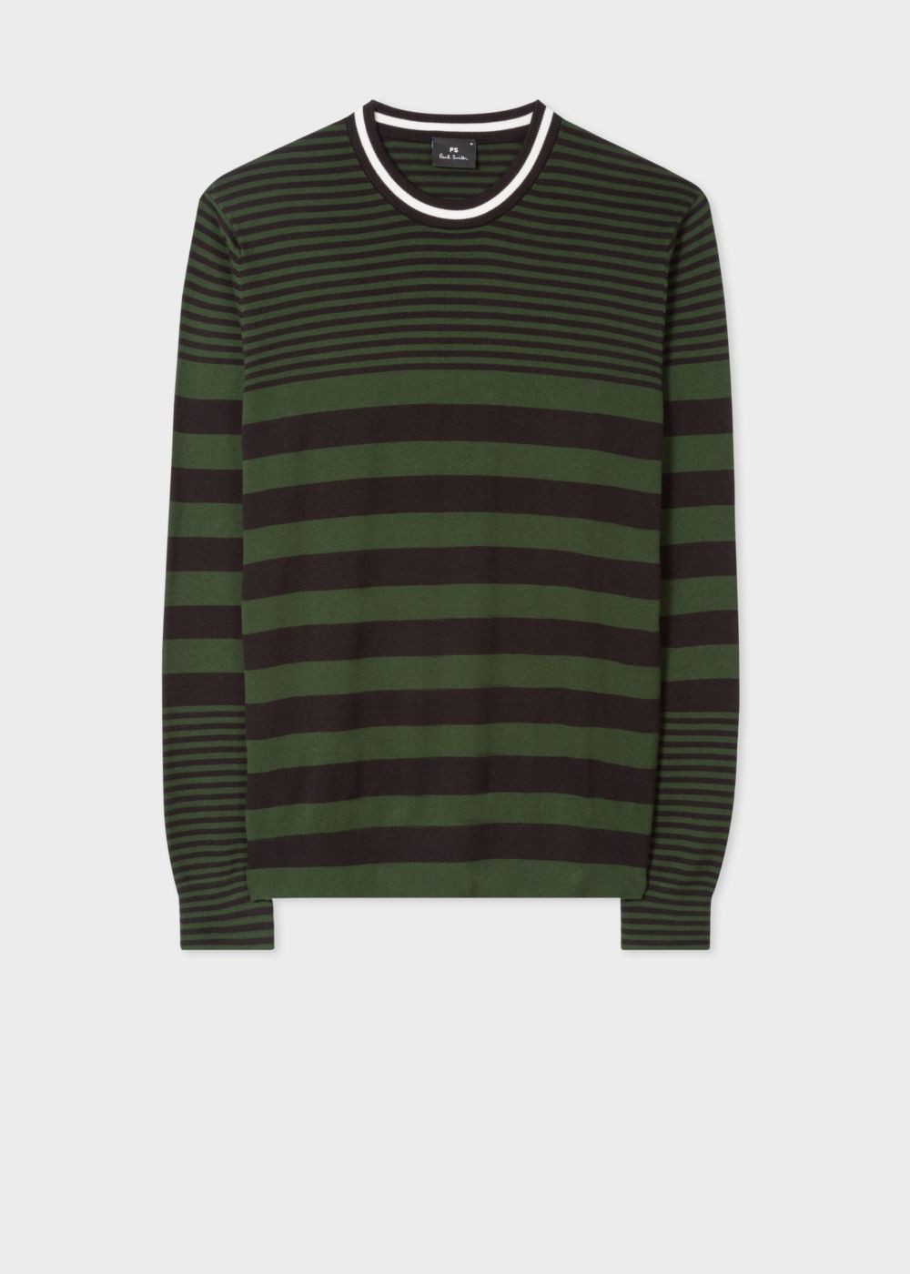 Paul Smith Mens's Khaki Stripe Crew Neck Sweater With Textured Collar