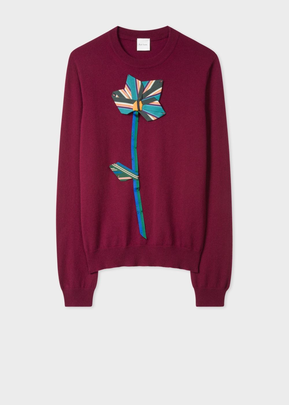 Paul Smith Lady's Burgundy Floral Appliqué Cashmere Sweater