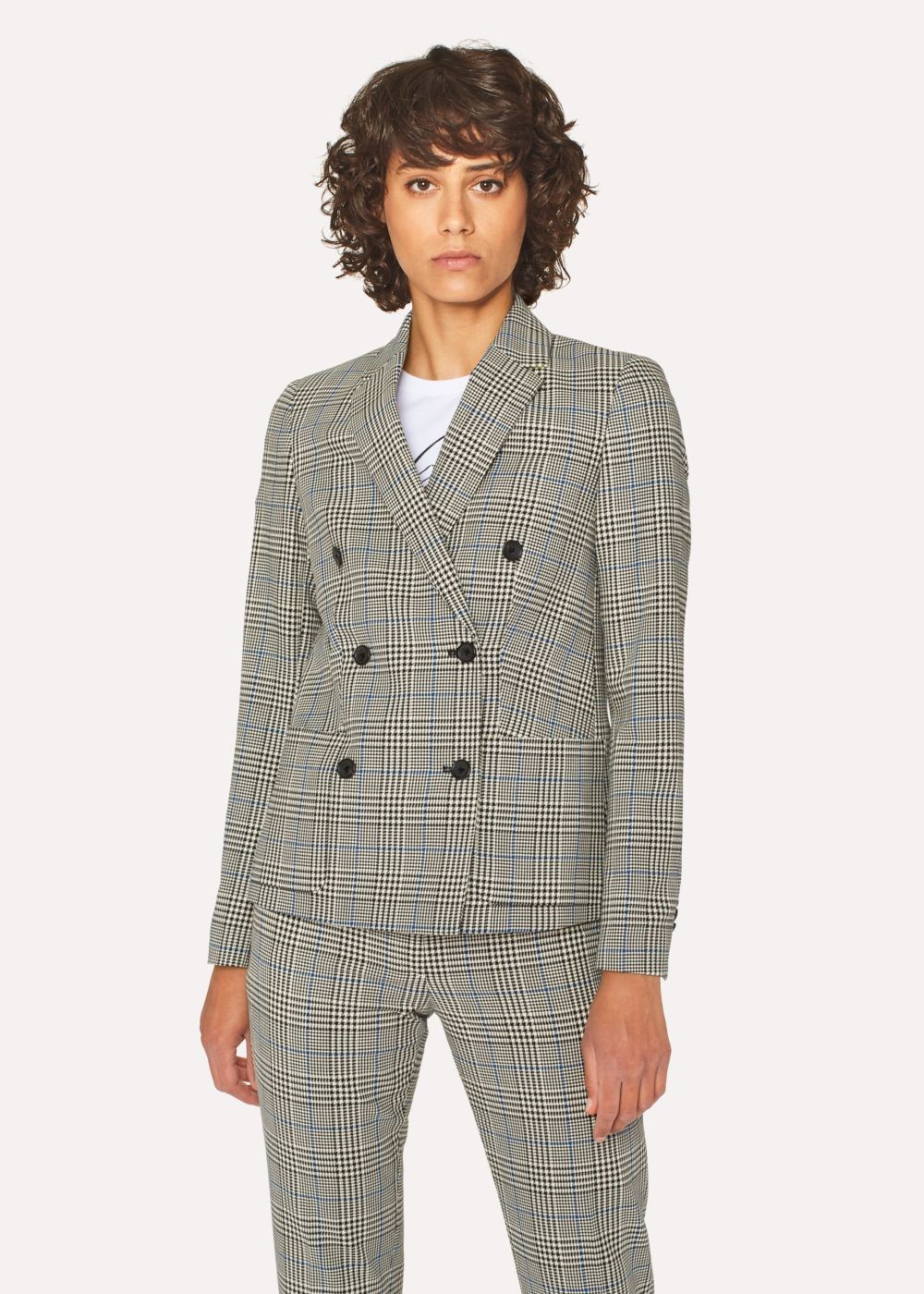 Paul Smith Women's Black And White Check Cotton Double-Breasted Blazer Clothing