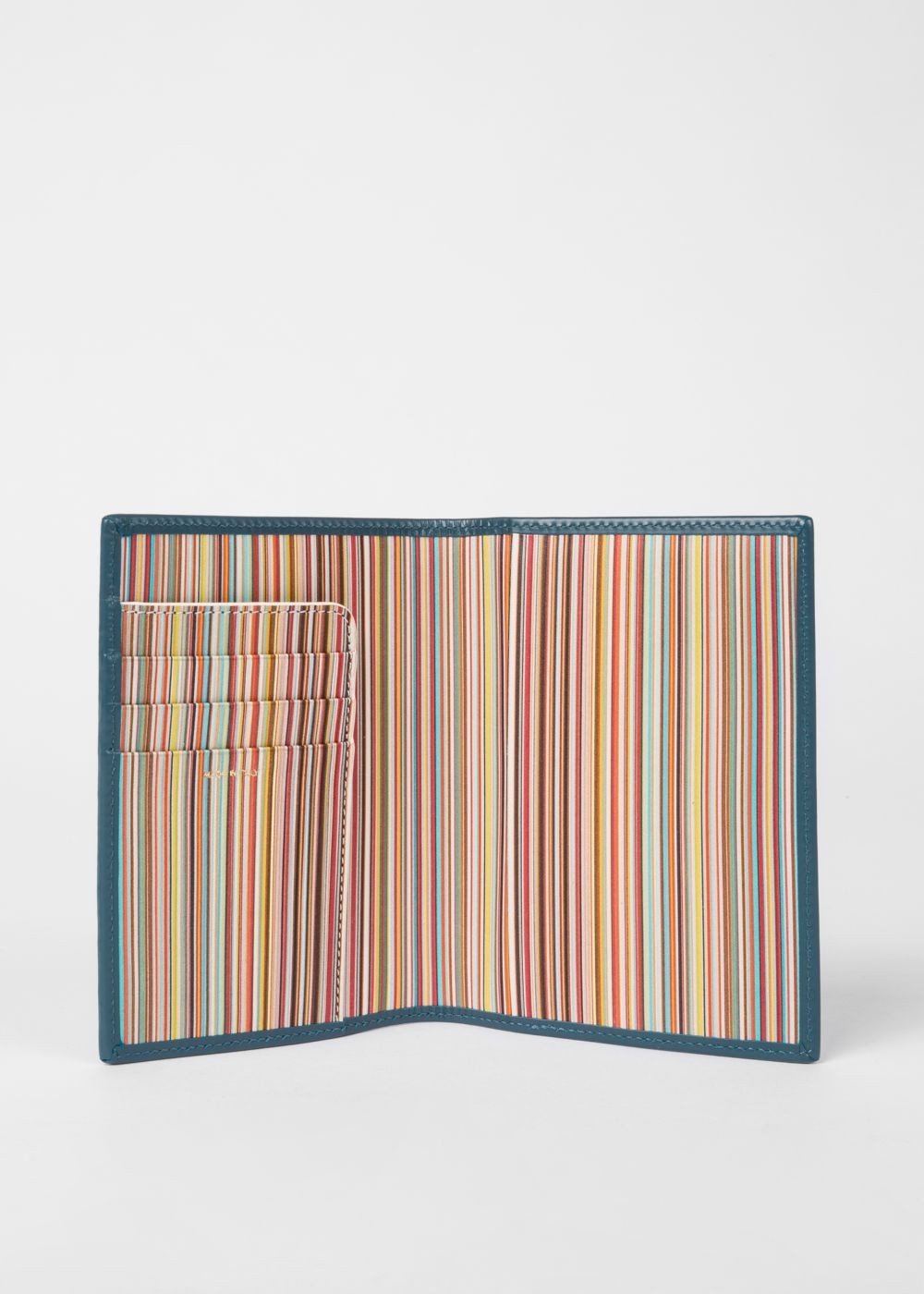 Paul Smith Mens's Teal Signature Stripe Interior Leather Passport Cover