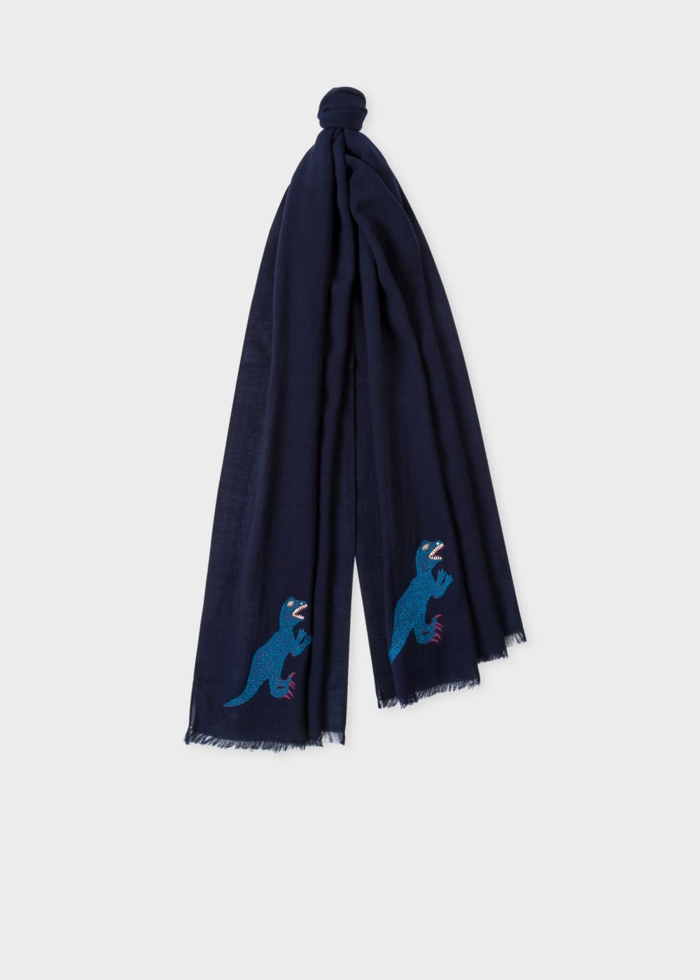 Paul Smith Men's Navy Embroidered 'dino' Wool Scarf