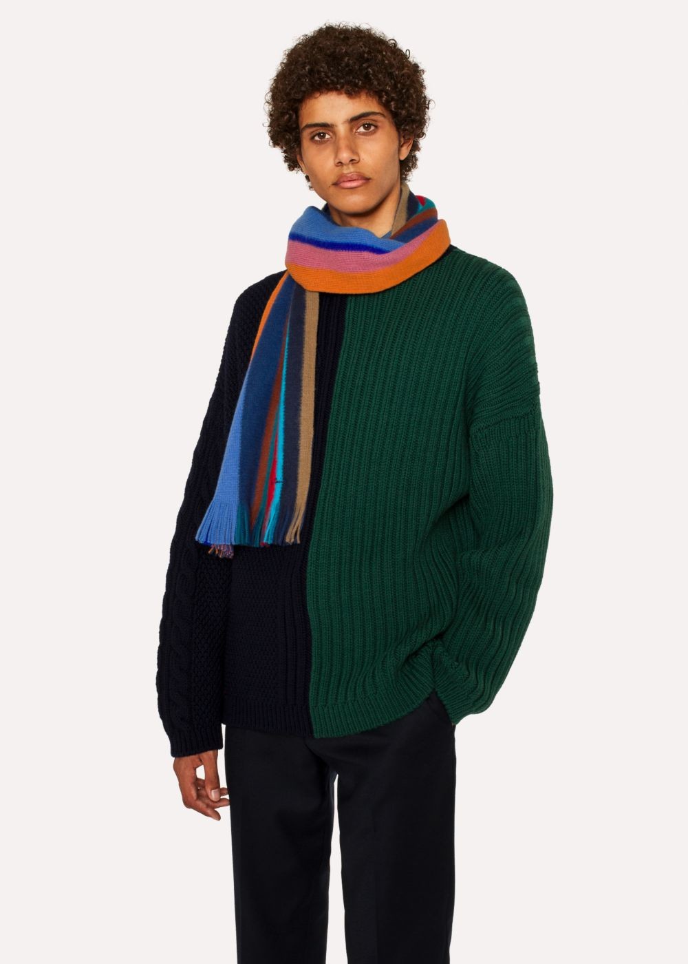 Paul Smith Mens's Multi-Coloured Stripe Wool Scarf