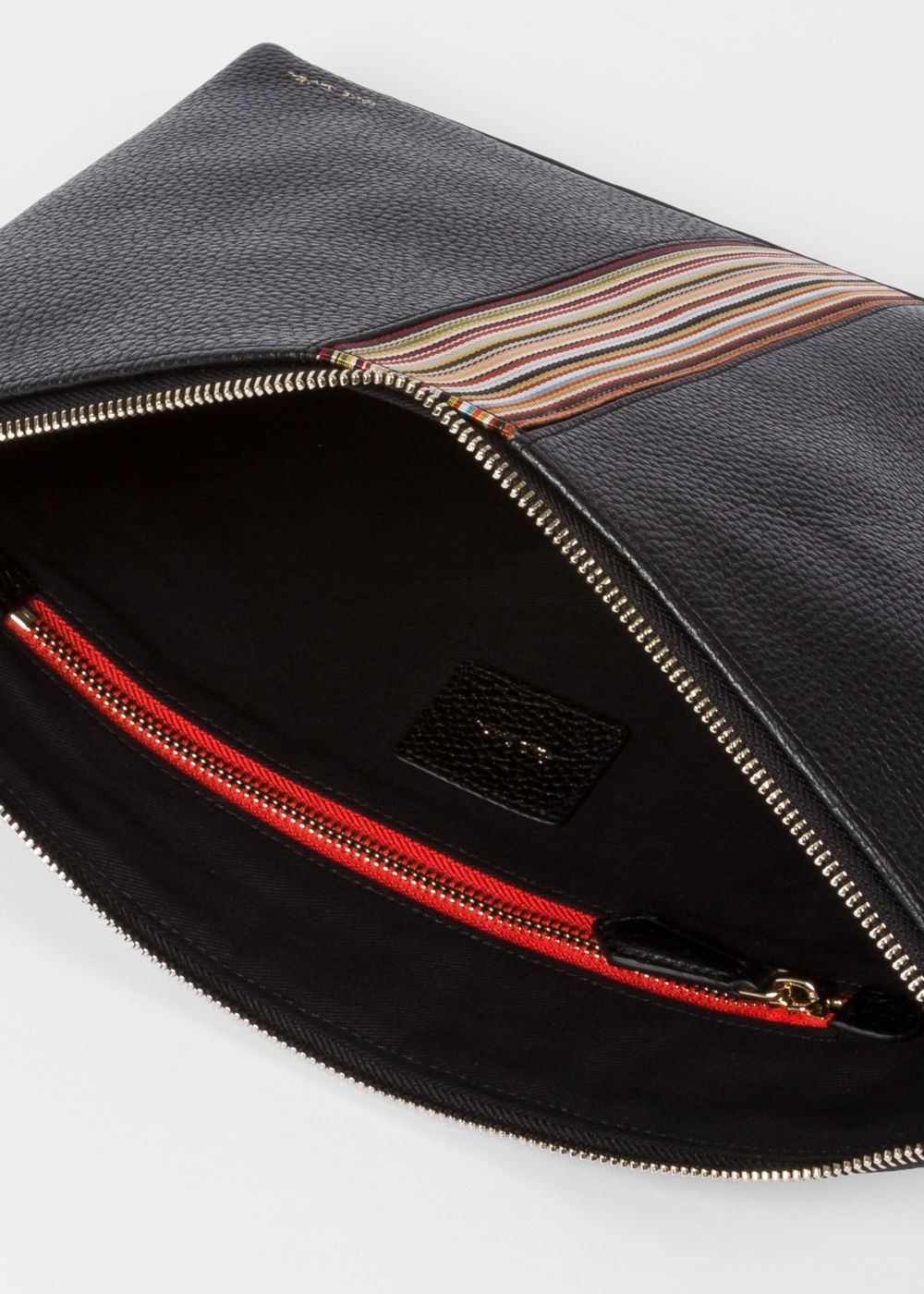 Paul Smith Men's Black Leather Signature Stripe Document Pouch Accessories