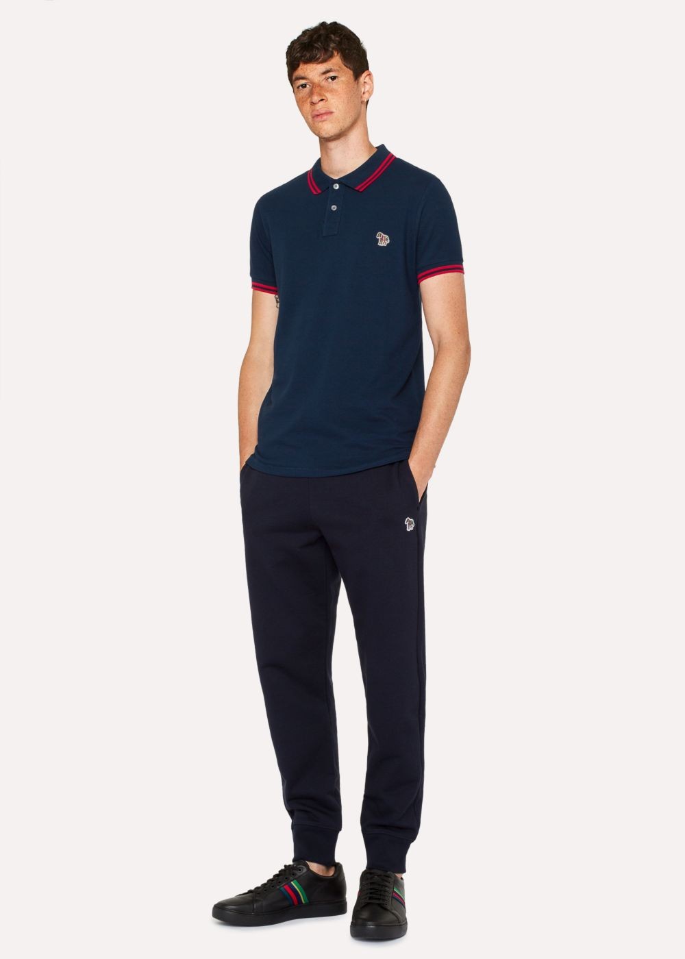 Paul Smith Men's Slim-Fit Navy Zebra Polo Tee With Red Tipping