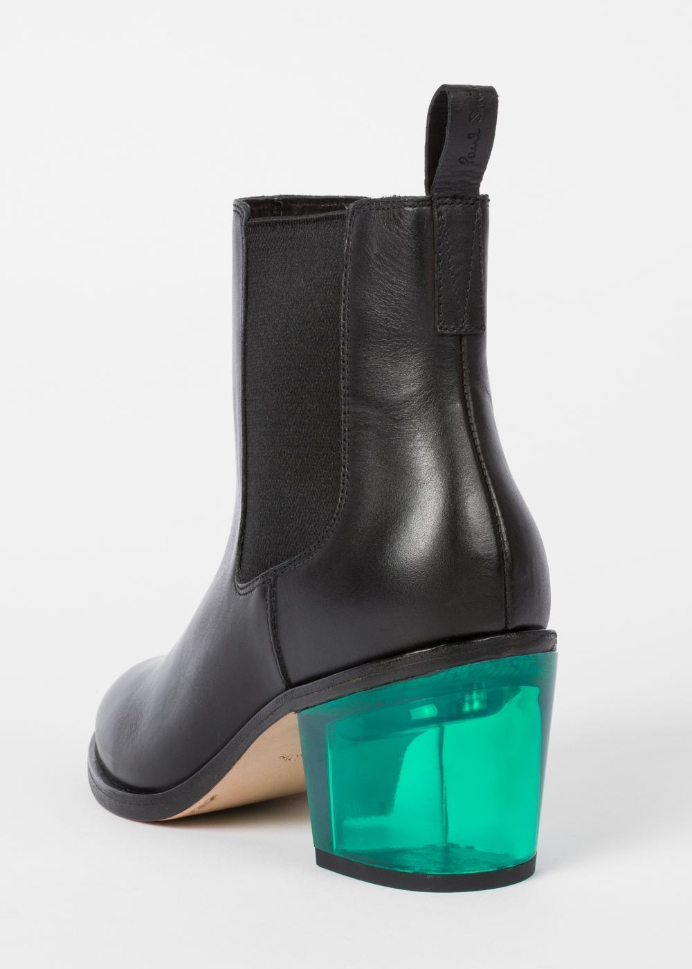 Paul Smith Women's Black Leather 'shelby' Boots With Green Transparent Heels