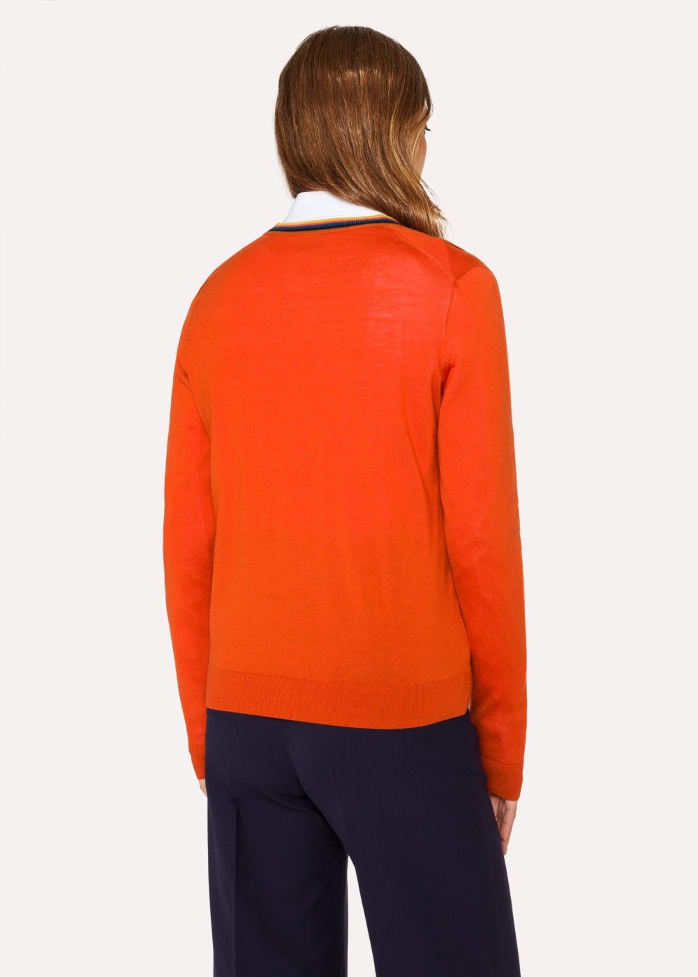 Paul Smith Lady's Orange 'artist Stripe' V-Neck Wool Sweater