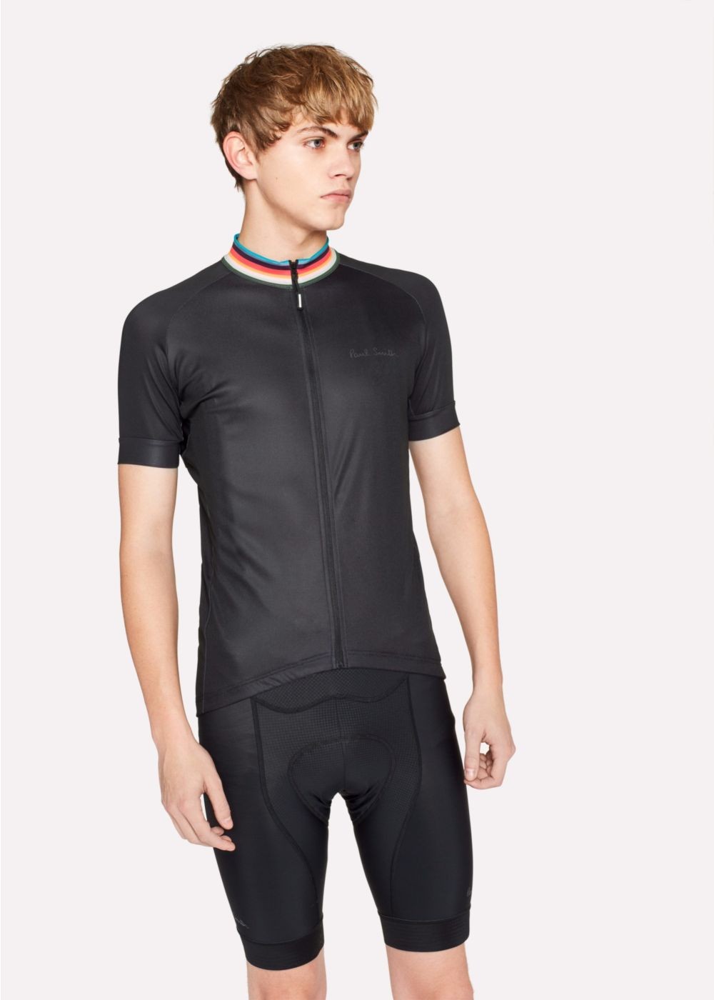 Paul Smith Black Cycling Jersey With 'Artist Stripe' Collar Clothing Mens