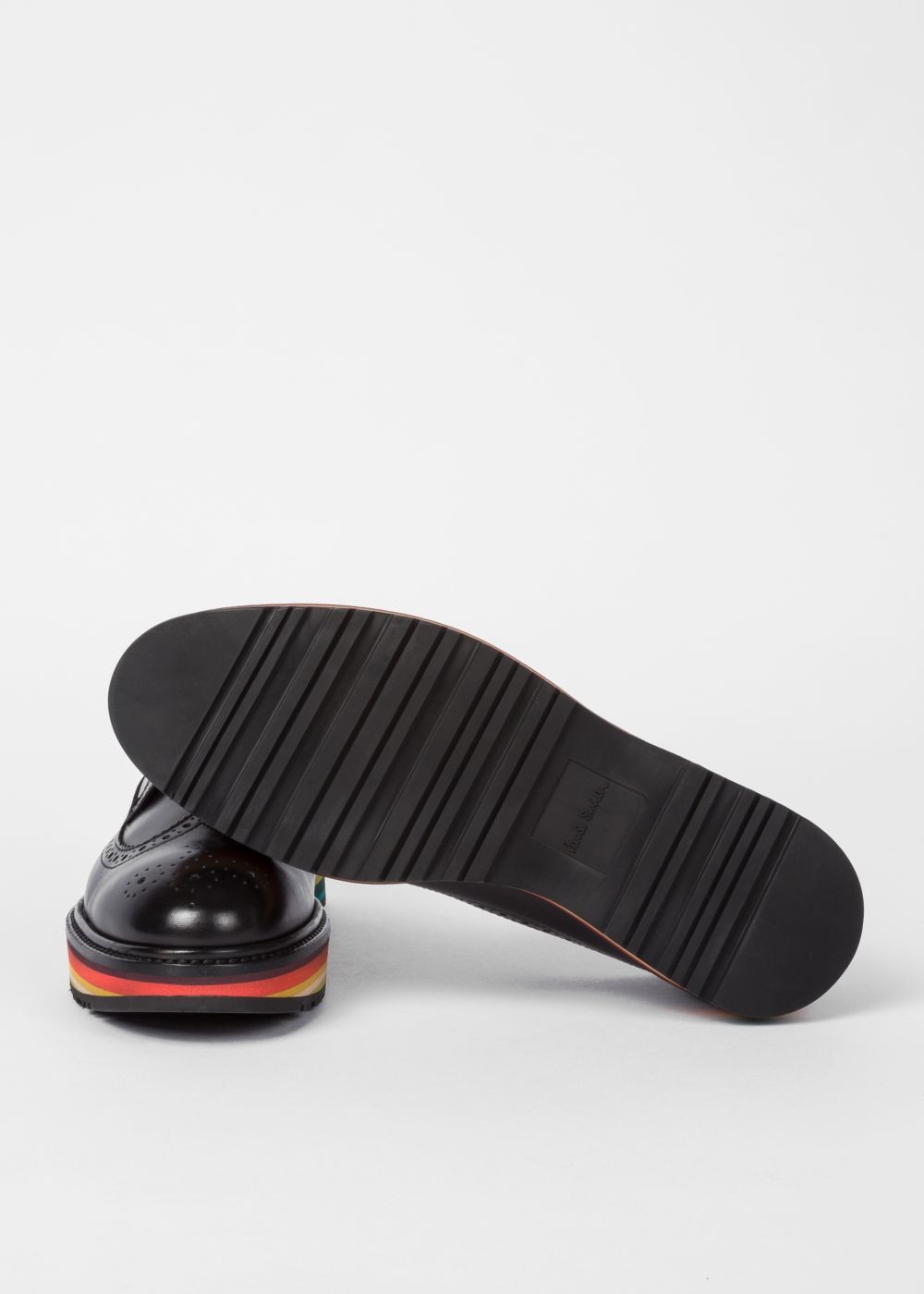 Paul Smith Lady's Black Leather 'grand' Brogues With Striped Soles Shoes