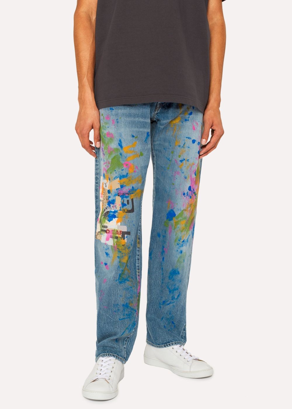 Paul Smith Men's Standard-Fit Light-Wash Red Ear Jeans With Paint Splash Detail