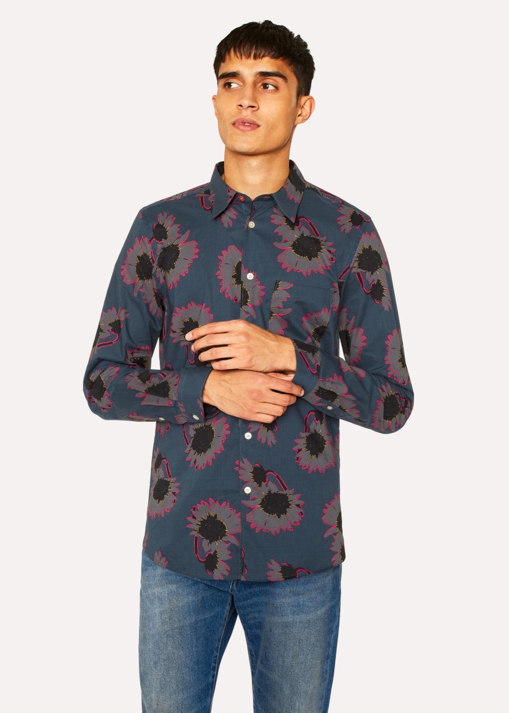 Paul Smith Men's Tailored-Fit Navy 'sunflower' Print shirt