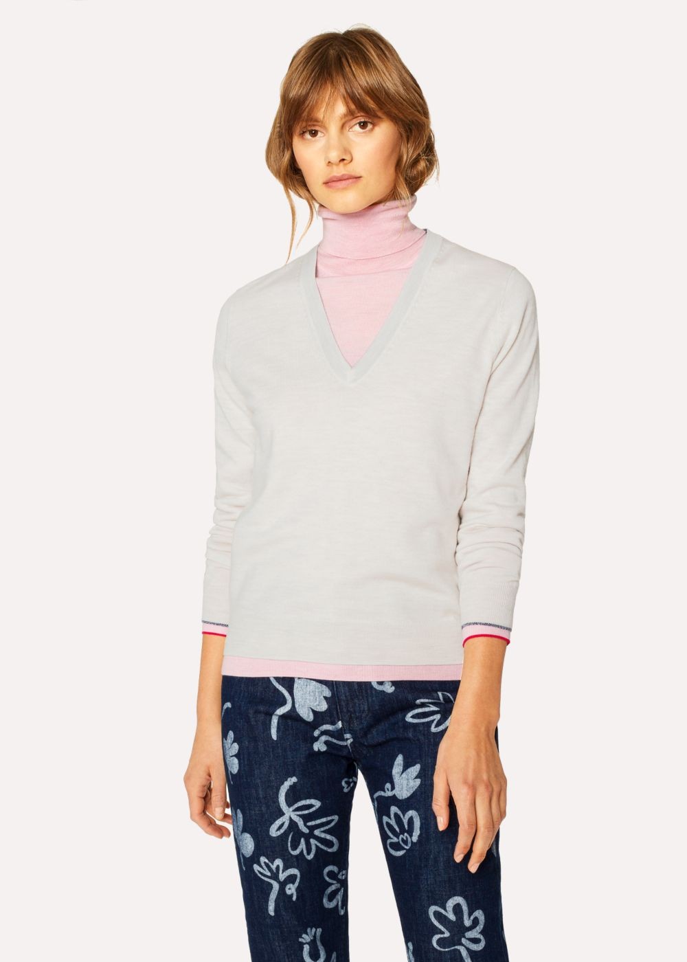 Paul Smith Women's Ecru V-Neck Wool Sweater