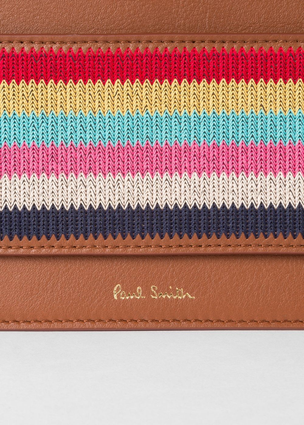 Paul Smith Women's Tan Leather Cross-Body HandBag With Multi-Coloured Stripe Embroidered Detail