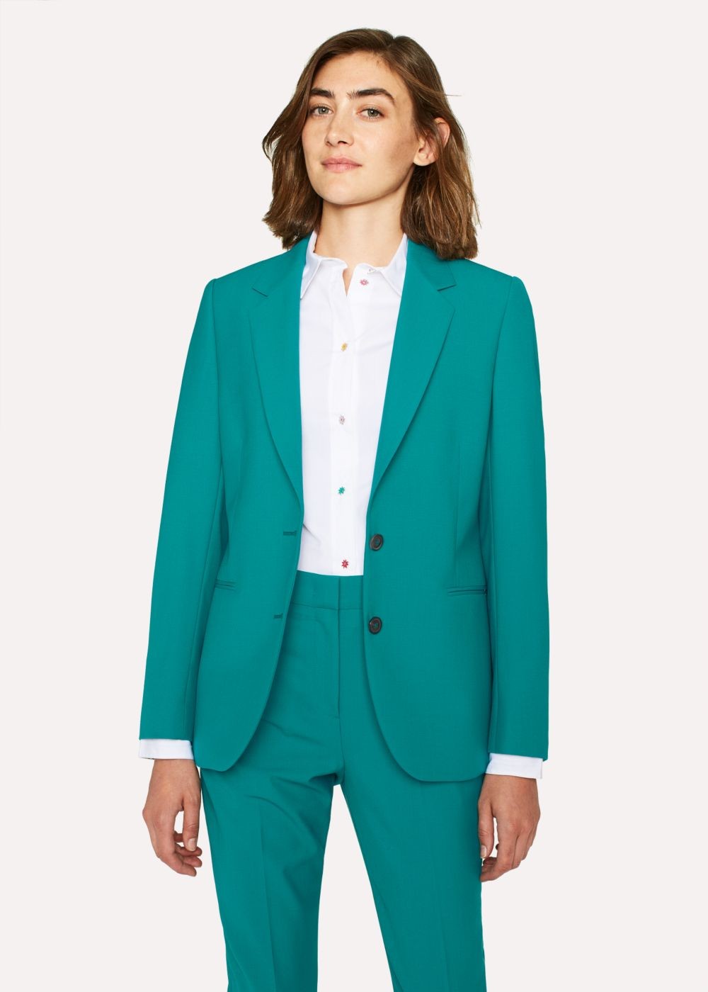 Paul Smith Womens's Turquoise Two-Button Wool-Blend Blazer Clothing
