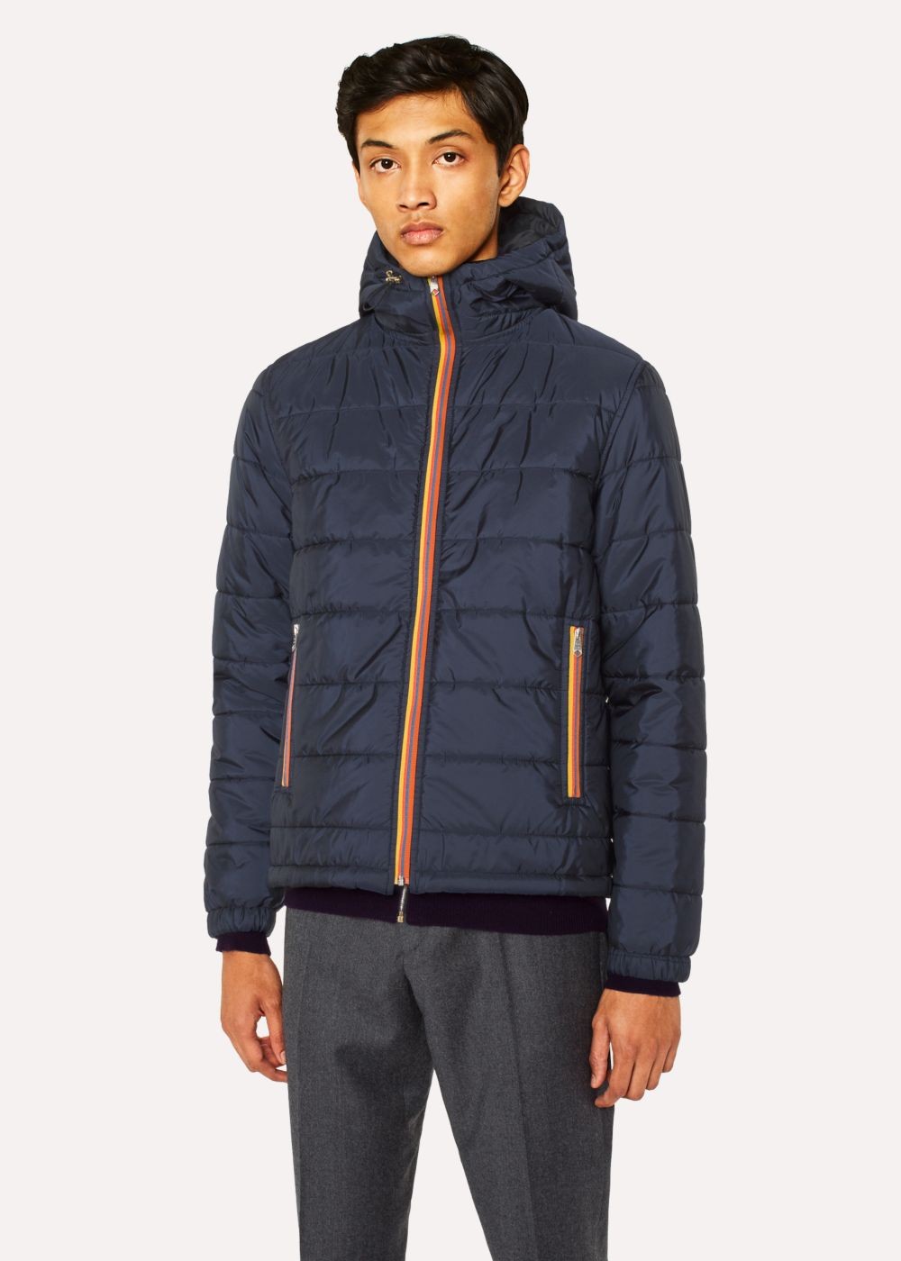 Paul Smith Men's Navy Quilted Hooded coat With 'artist Stripe' Trims